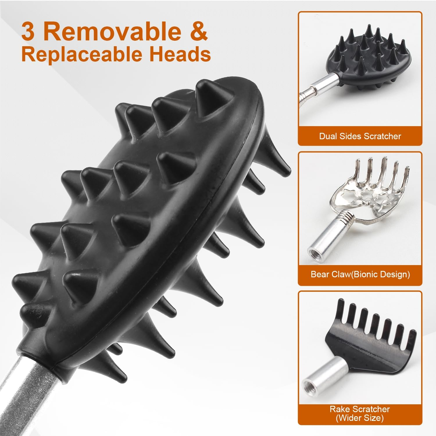 COZY CORE Telescoping Back Scratcher with 3Pcs Detachable Scratching Heads, Back Scratcher Extendable Backcratchers for Men/Women A image number 4