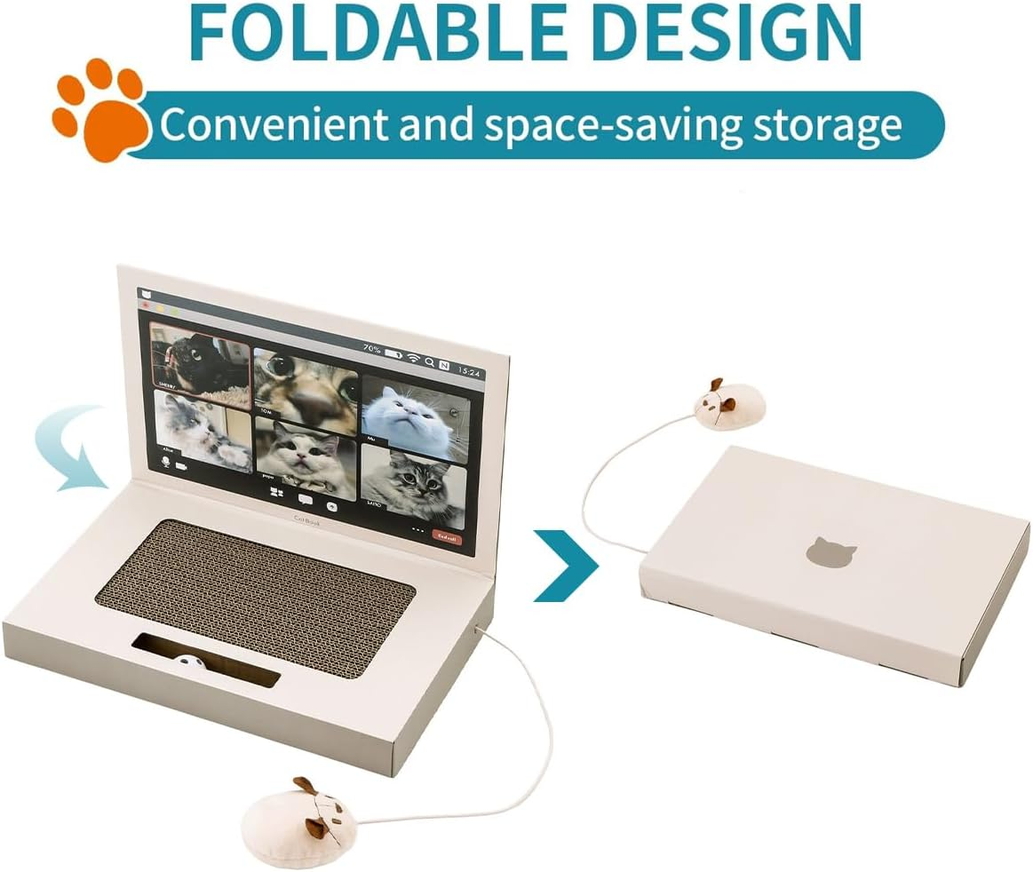 AIMALL Colorful Laptop Cat Scratching Board, Durable Corrugated Paper with Hanging Mouse Toy and Bell Balls, Interactive Cat Claw Board for Play and Furniture Protection image number 3