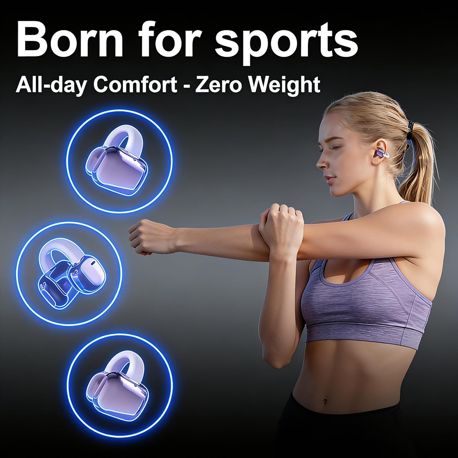 Wireless Open-Ear Earbuds - ENC Noise Cancellation & IPX5. Ergonomic 50H Battery, Design for Small Ears & Glasses (Purple Taro) image number 1