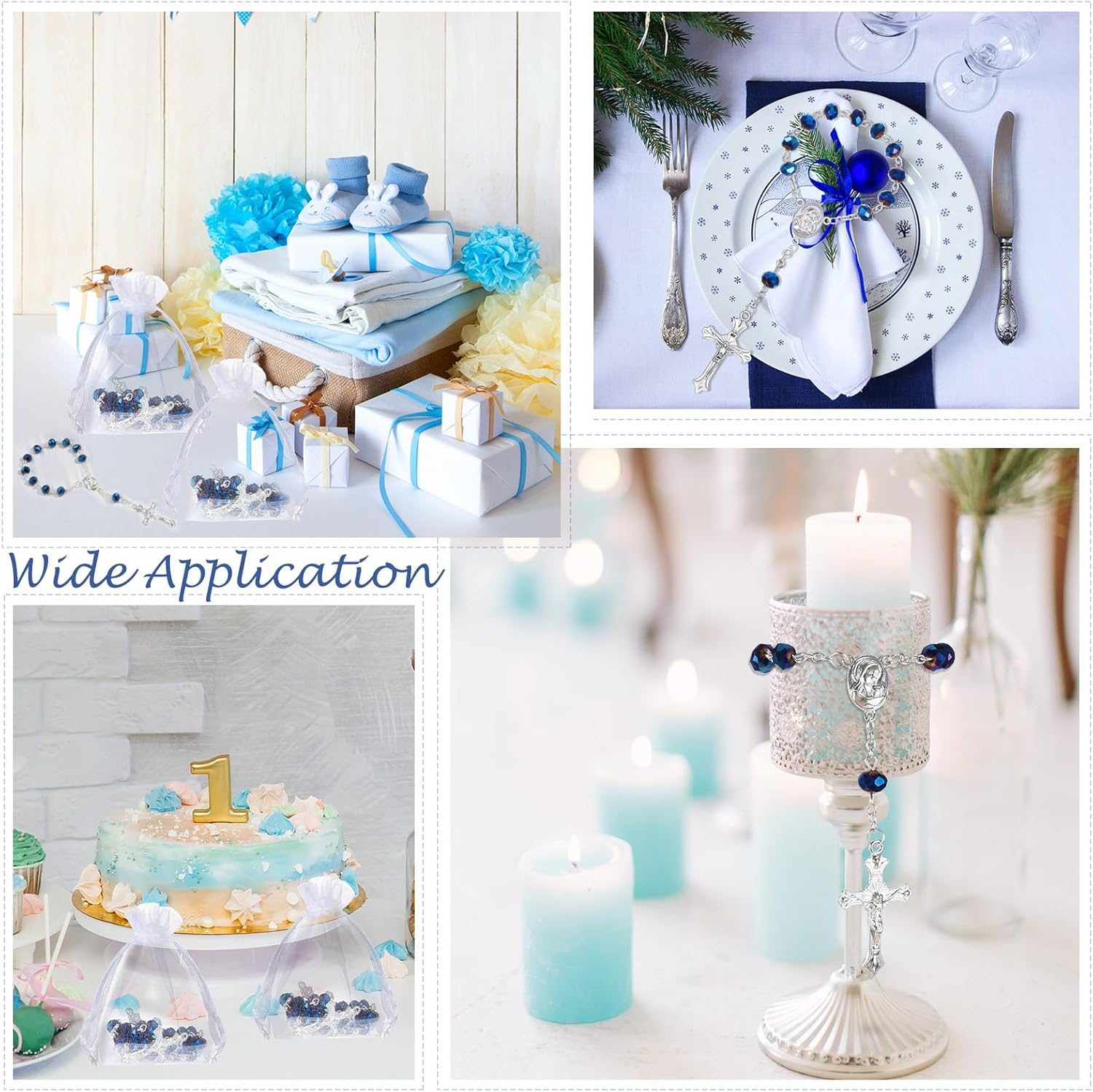 Yinkin 30 Pieces Catholic Mini Rosaries for Baptism Favors, Party Guests with 30 Organza Bags for Christening, Weddings, First Communion Gift (Blue), 7 image number 3