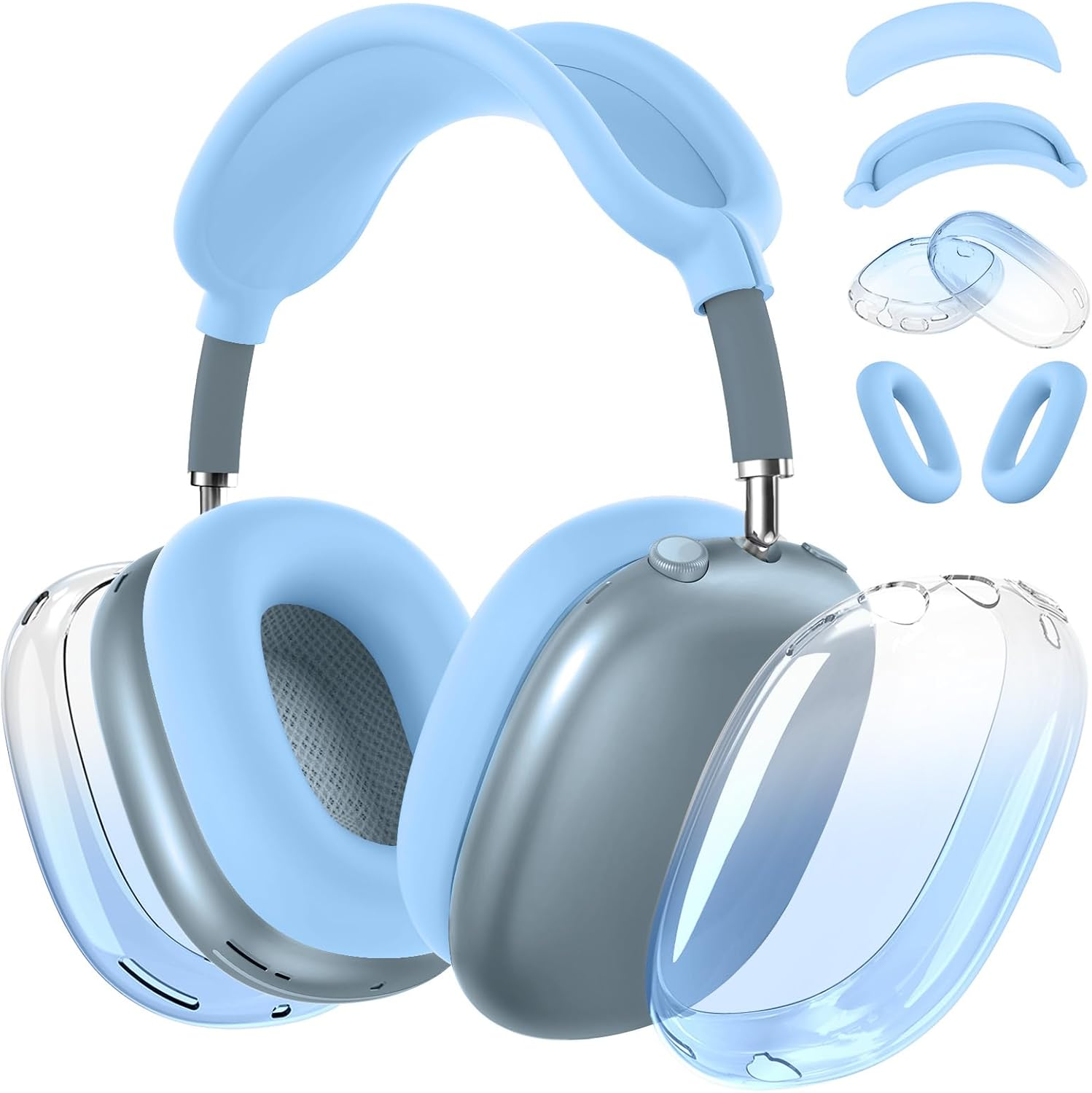 [4 in 1] Silicone Case Cover for Airpods Max Headphones, Clear Soft TPU Ear Cups Cover/Ear Pad Case/Headband Covers for Airpods Max (2024/2020), Transparent Accessories for Airpod Max (USB-C), Purple