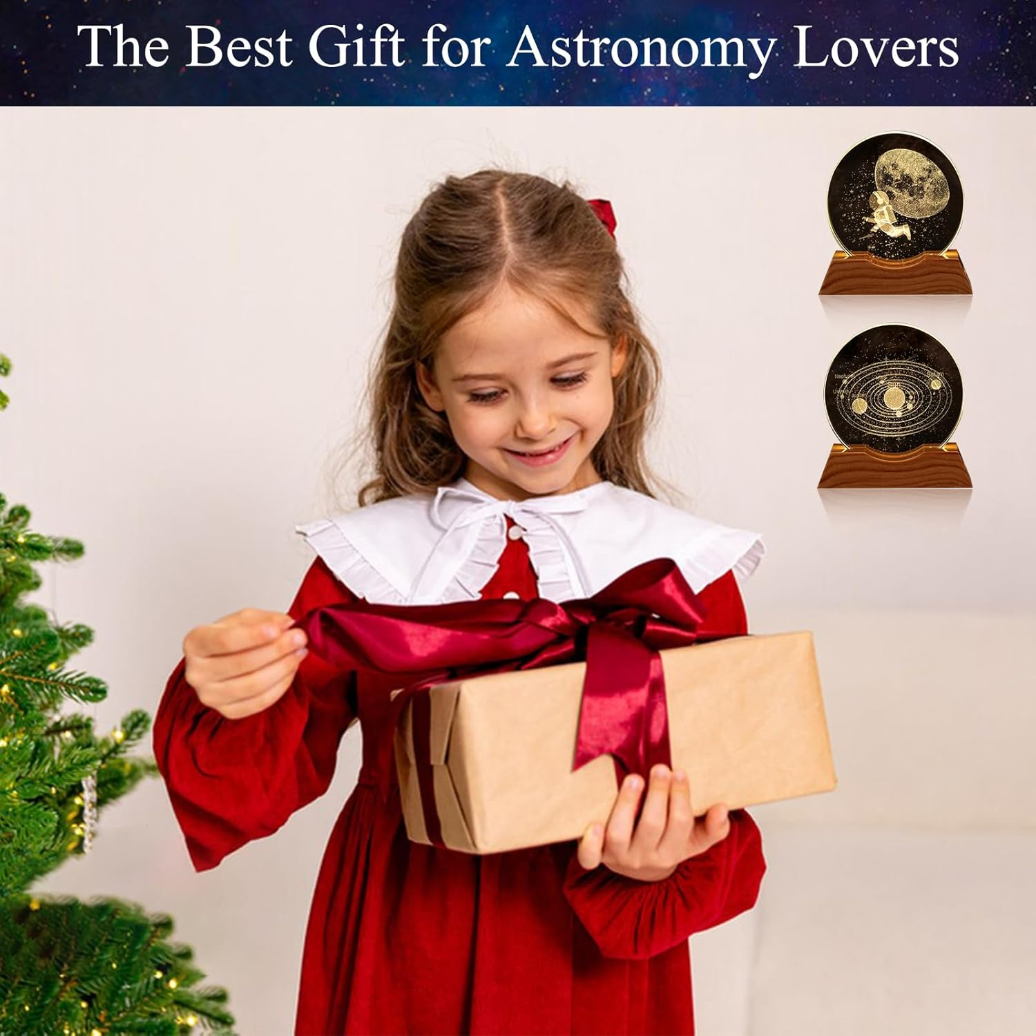 Pack of 2 3D Planet Crystal Ball Night Light with Base Solar System Crystal Ball Creative Night Scene Astronomy Ball 3D Solar System Crystal Ball for Christmas Valentine'S Day Birthday Home Decor image number 2