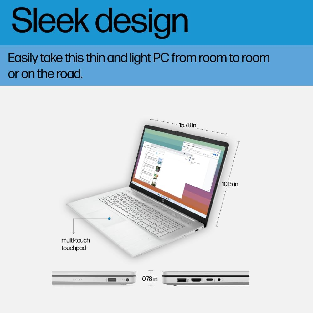 HP 17.3&Prime; Laptop, FHD Display, Intel Core I5 1355U Processor, 16 GB RAM, 512 GB SSD, Windows 11 Home, Natural Silver, 9T0L1PA image number 4