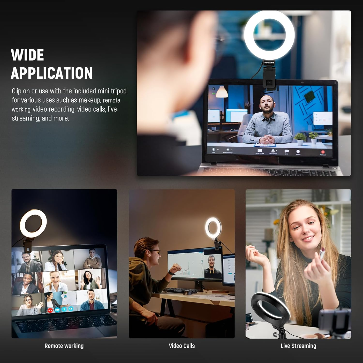 NEEWER Basic 5" Ring Light for Video Conference Lighting, Clip on Light Kit with Desk Tripod Stand for Monitor Laptop Computer Zoom Call Live Streaming Remote Working Learning Video Recording, BR60 image number 6