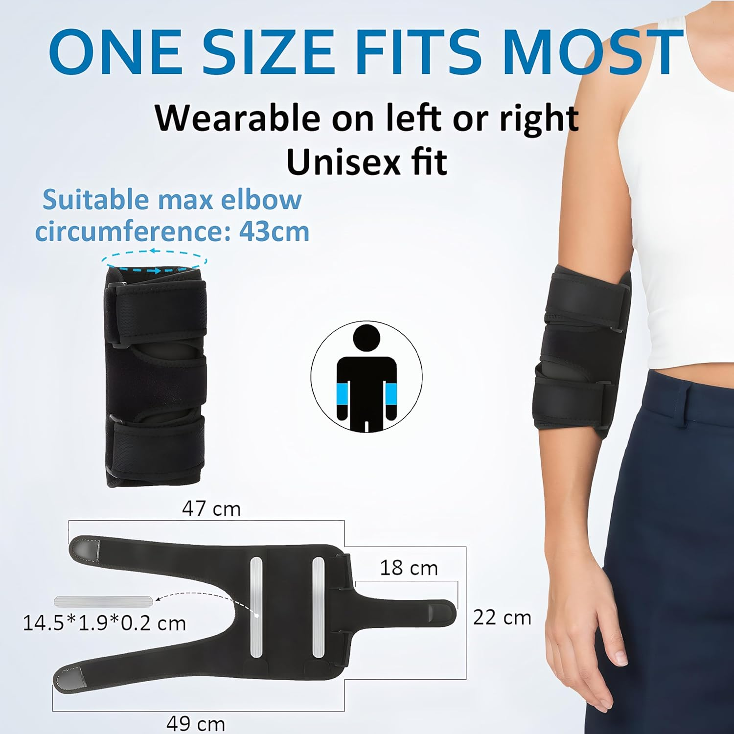 Elbow Brace with Splints, Adjustable Tennis Elbow Support Compression Sleeve Strap (Black) image number 1