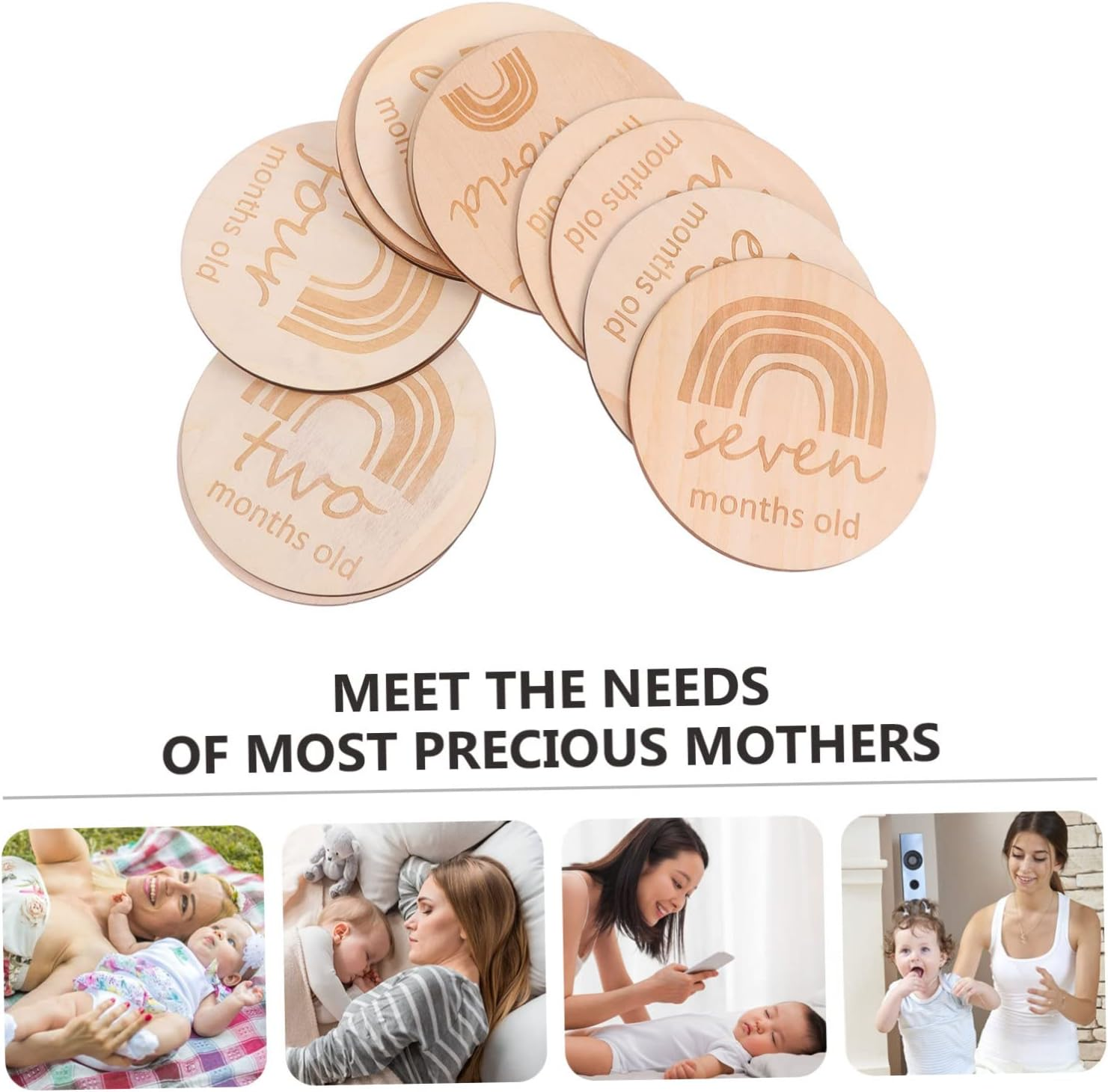 Didiseaon Double-Sided Rainbow Wooden Baby Growth Milestone Cards for Newborns, 13Pcs Set, Monthly Commemorative Memory and Photo Recording Props for Baby'S First Year image number 1