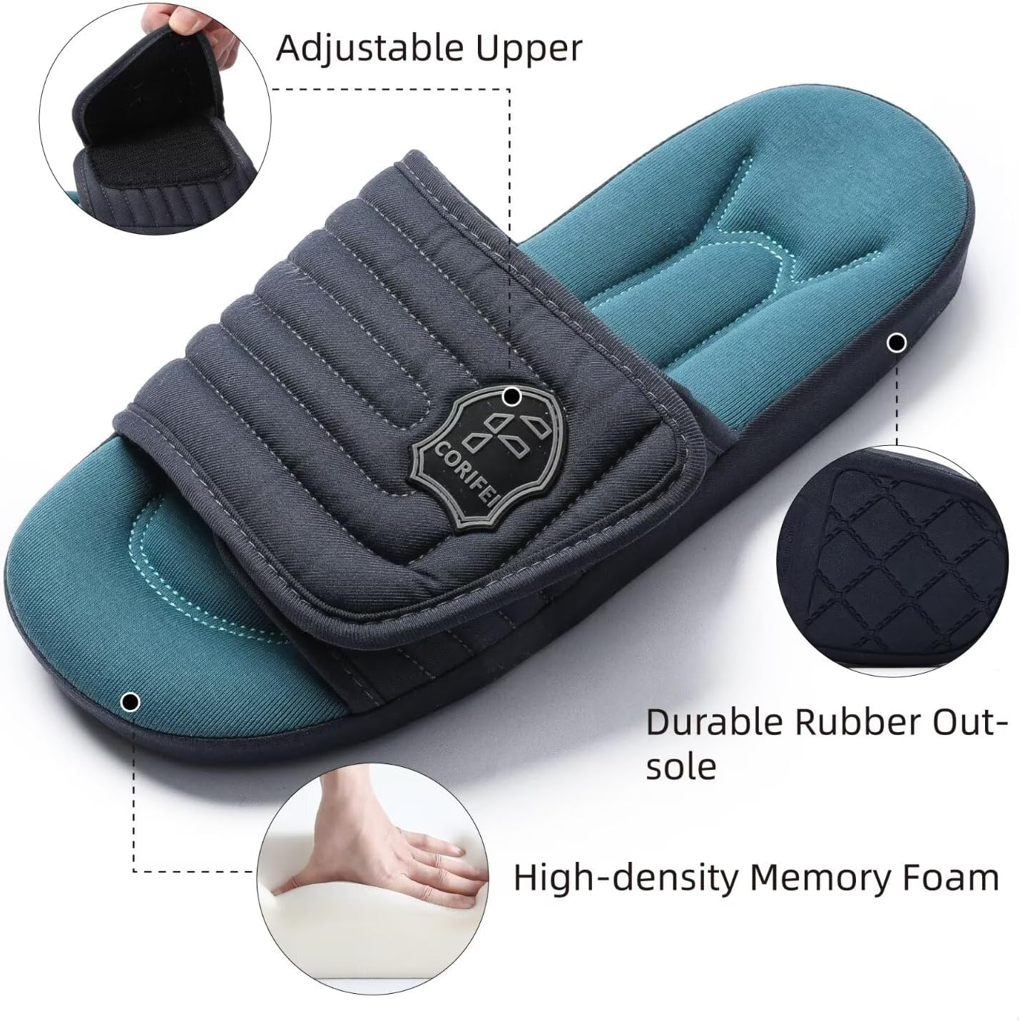 CORIFEI Adjustable Slippers for Men Indoor with Memory Foam Comfy House Shoes Male Slides image number 1