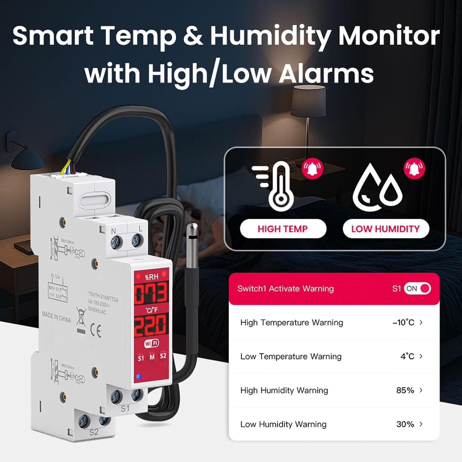 Eujgoov Wifi Temperature Humidity Switch Real Time Monitoring Dual Screen for Industrial Incubator Breeding Farm Remote Monitoring image number 1