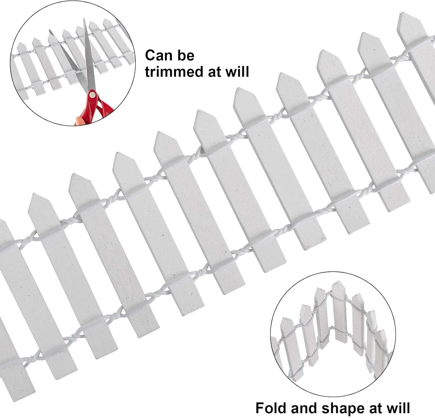 Miniature Wood Picket Garden Fence, 2Piece Wood Picket Fence Garden Decorative Fence,Miniature Fairy Garden Fence Wooden Decorative Ornament Fences,Garden Ornament Wooden Picket Fences,White image number 1