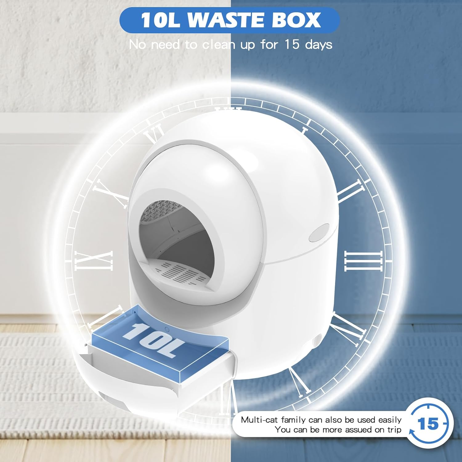 Self Cleaning Cat Litter Box, 60L+10L Extra Large Automatic Cat Litter Box with APP Control Odor Removal, Safety Protection/Suitable for Multiple Cats image number 2