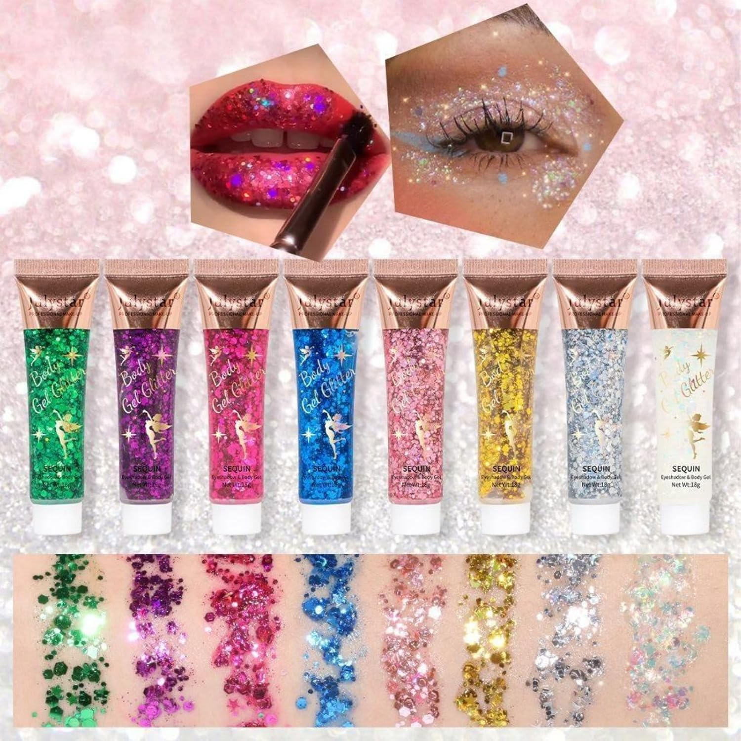 Fantasyday 8 Color Body Glitter,Face Glitter Gel,Hair Glitter,Self Adhesive Glitter Gel,Chunky Glitter Festival Accessories,Cosmetic Glitter Makeup image number 5