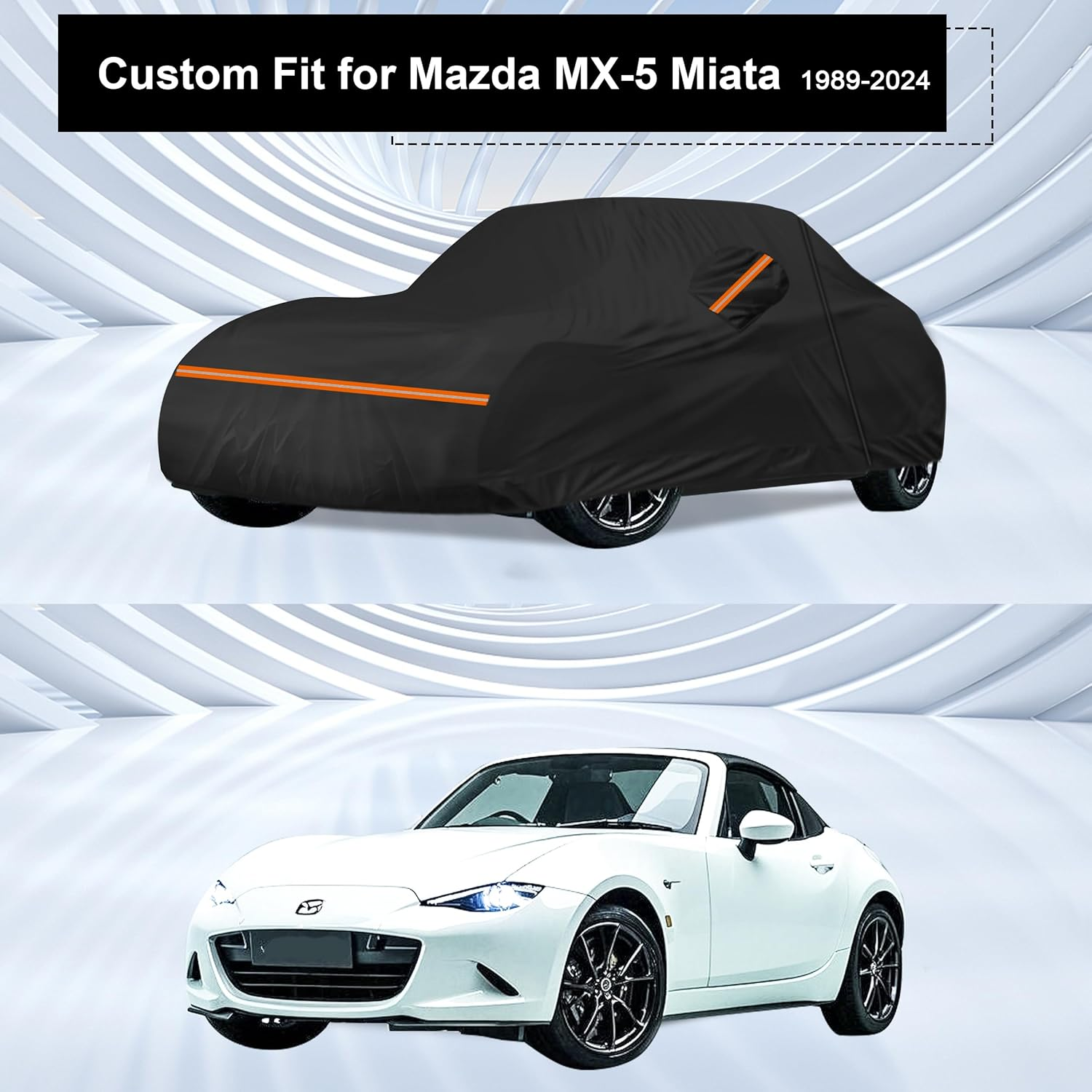 Amooca Car Covers Custom Fit for Mazda MX-5 Miata (1989-2024) Waterproof Sun-Proof All Weather for Automobiles Snow Cover with Door Zipper Cotton Lining image number 2
