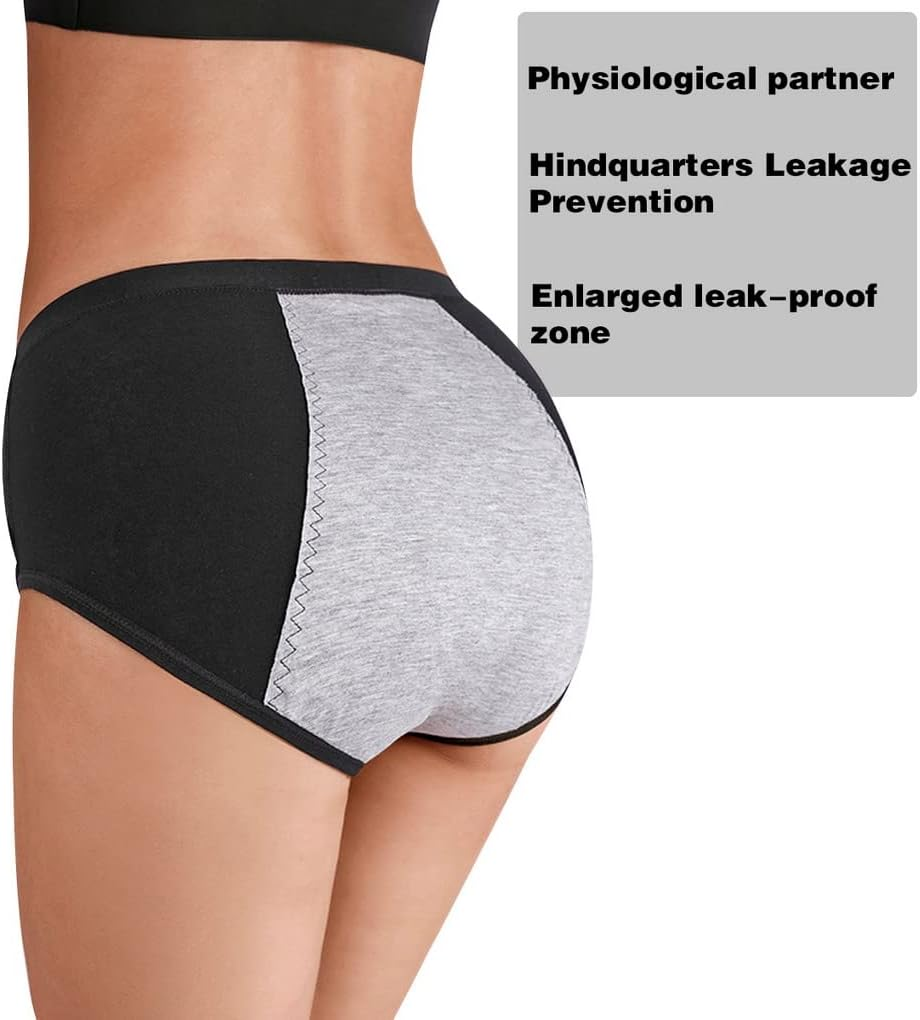 Underwear, Period Pants Heavy Flow Menstrual Underwear Womens High Waist Knickers Leakproof Pants Back Coverage Ladies Pack of 5 image number 6