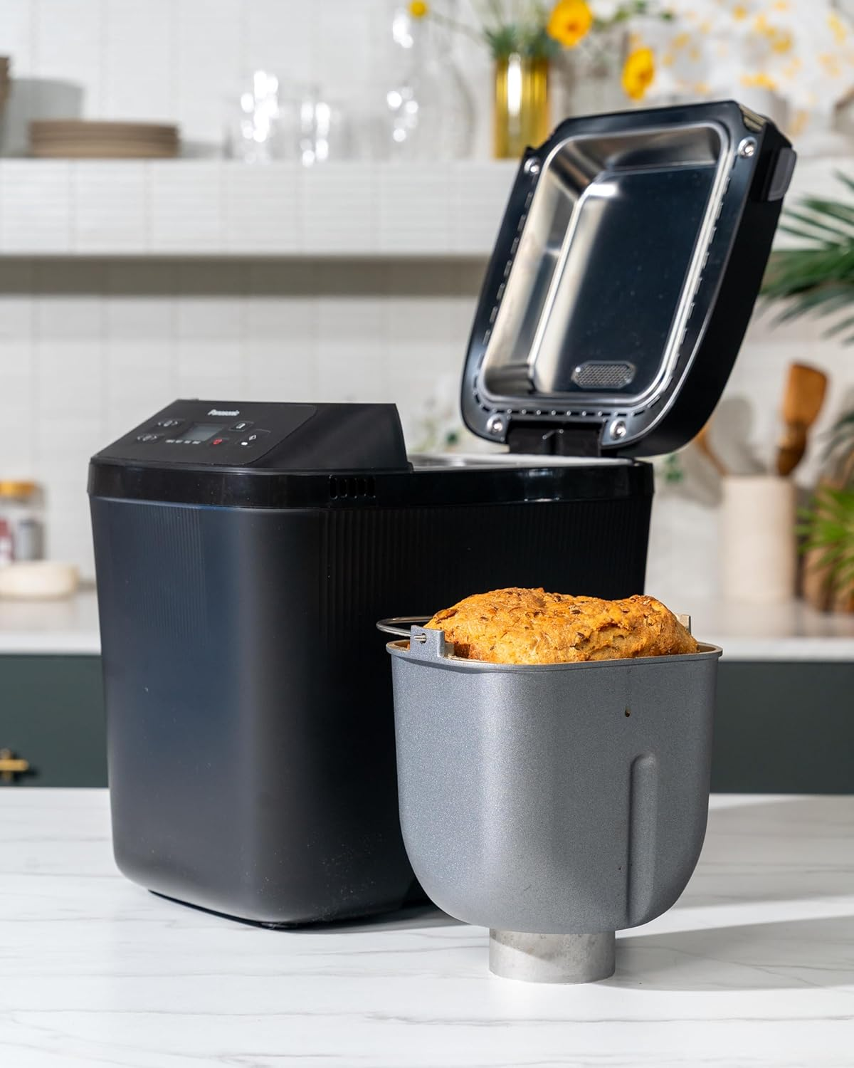 Panasonic Automatic Compact Bread Maker with Artisan-Style Kneading, Crust Control, 18 Programmes Including Gluten Free, Black (SD-PN100KST) image number 1