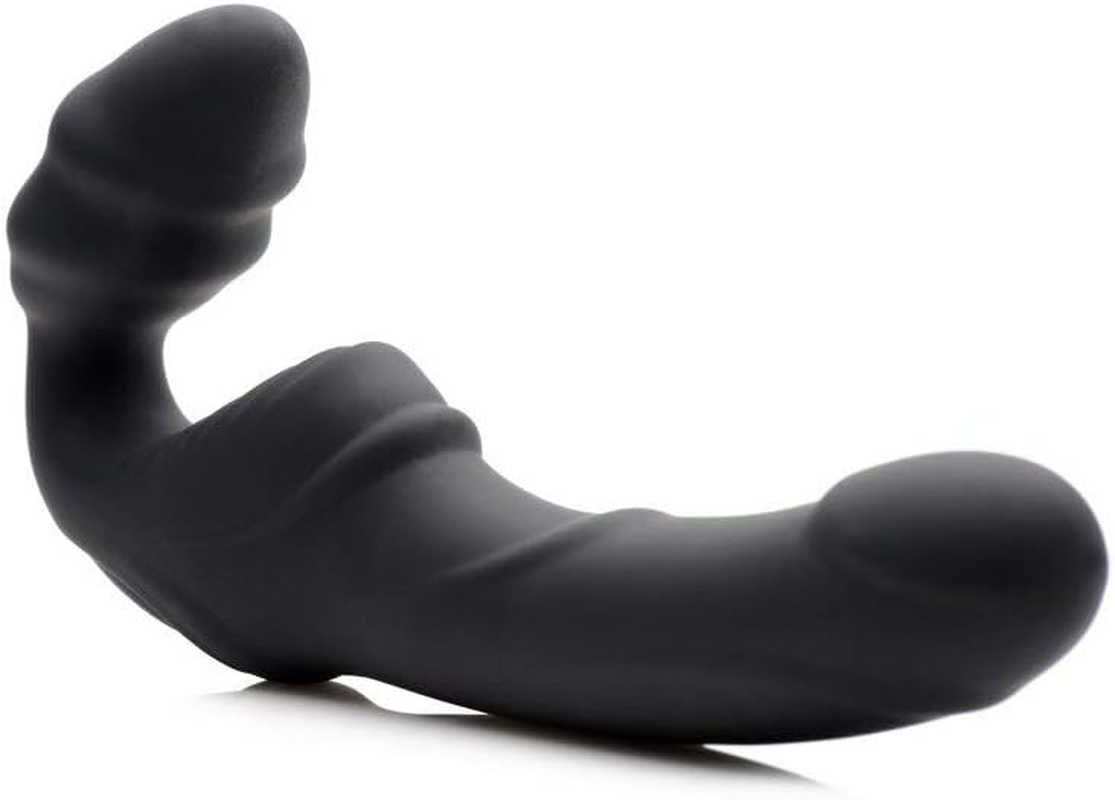 Strap U Slim Rider Ribbed Vibrating Silicone Strapless Strap On image number 1