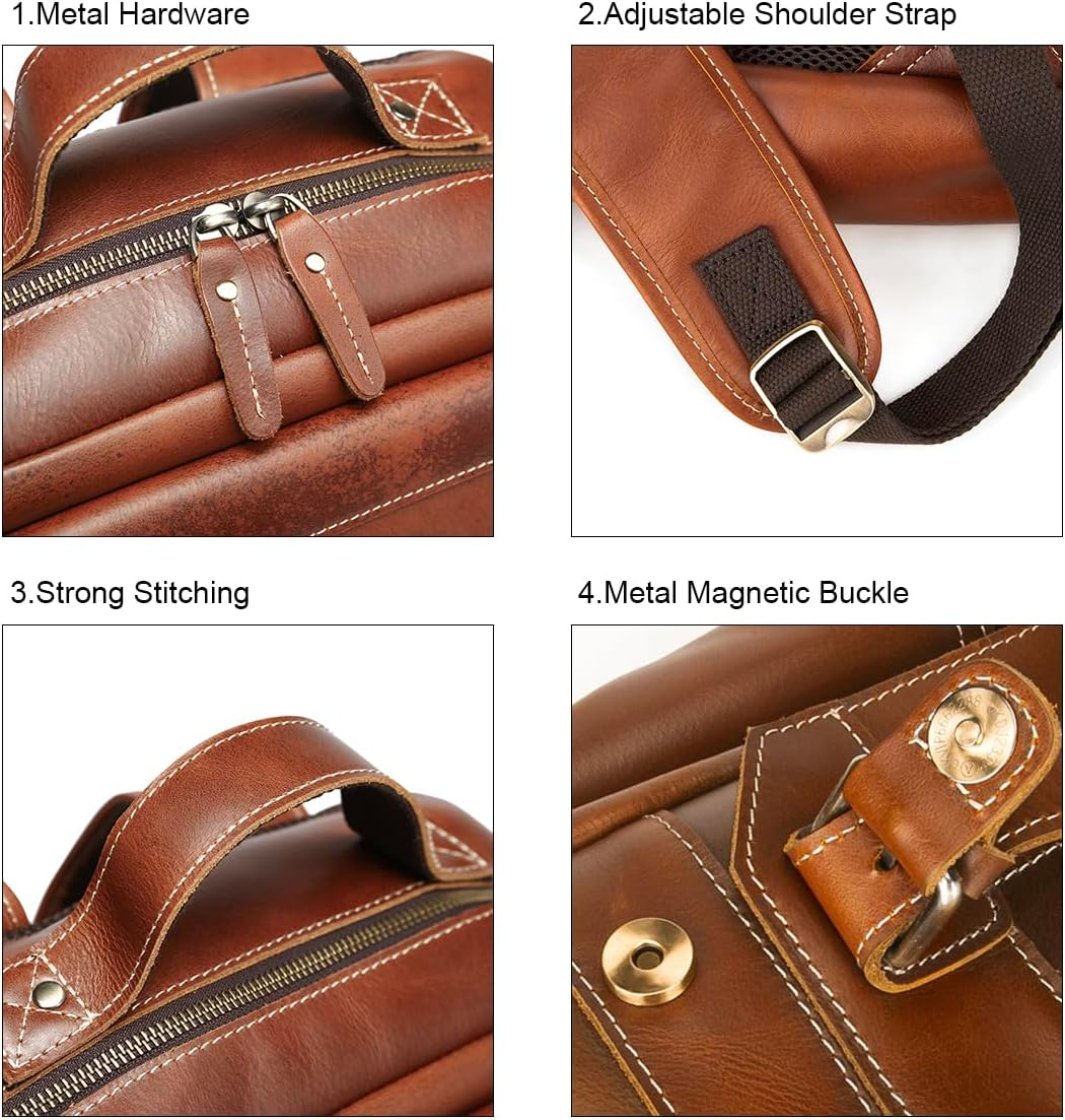 'LANNSYNE Vintage Genuine Leather Backpack for Men Fits up to 15'' Laptop Travel Hiking Rucksack' image number 5