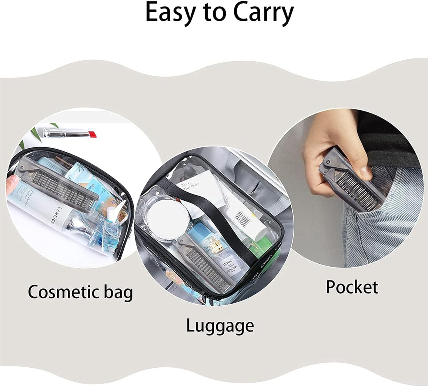 3Pcs Portable Foldable Brush Comb, Travel Hair Comb Mini Pocket Comb Double Headed Hair Brush Plastic Folding Comb Massage Head Brush for Men Women (Black) image number 5