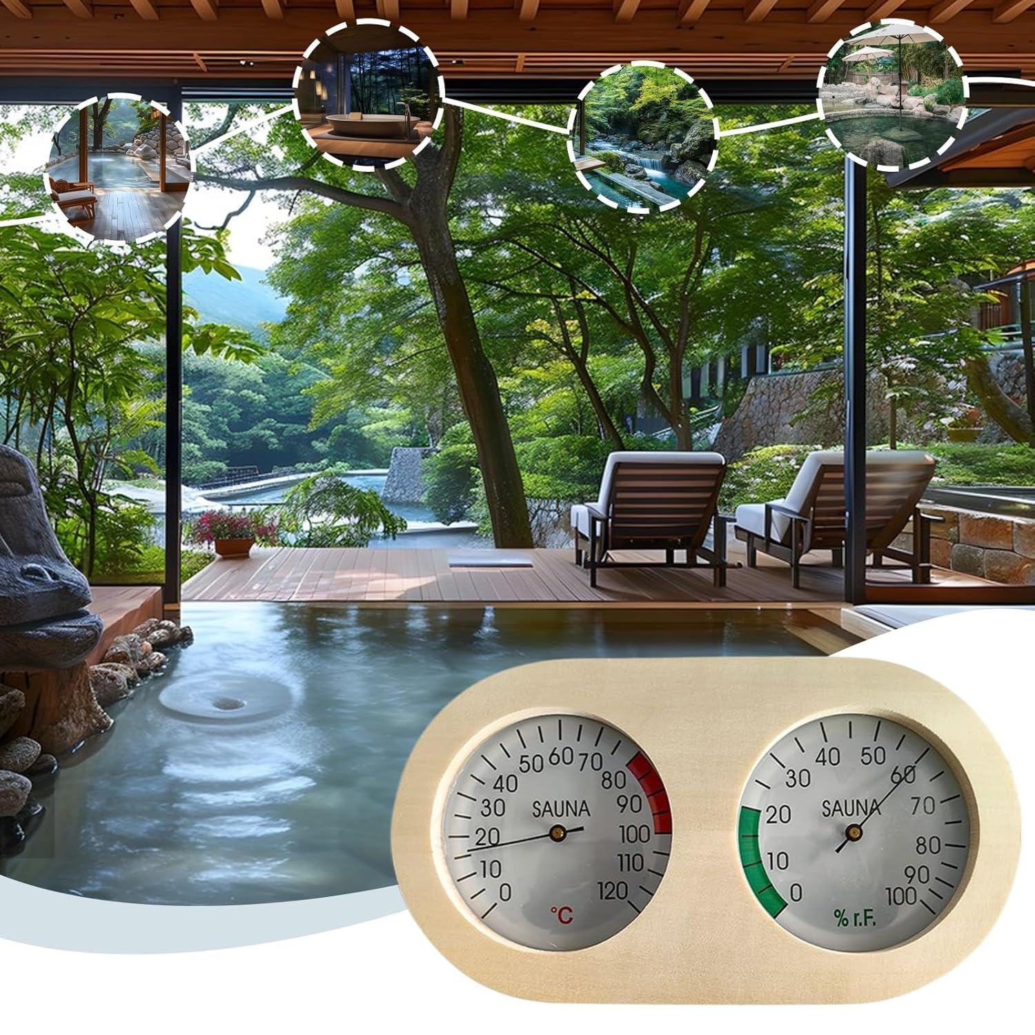 Temp and Humidity Monitor,Sauna House Temperature Humidity Monitor | Accurate Portable Wood Gauge for Kitchen Bedroom Porch Apartment Basement House Garden Home Nursery Bathroom Living Room Patio image number 6