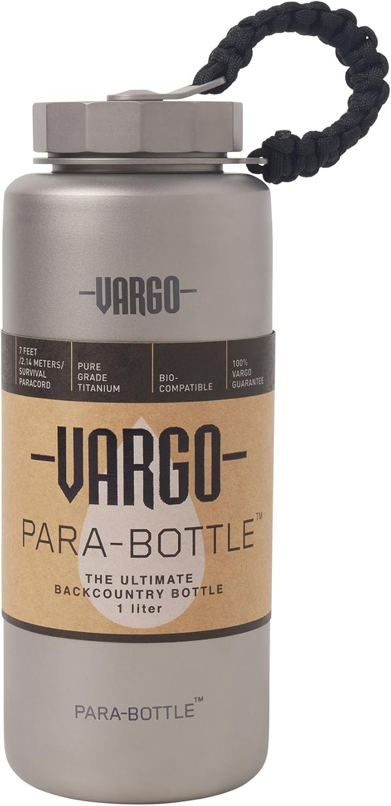 Vargo Titanium Para-Bottle | 1 Liter (34 Oz.) Ultralight Titanium Water Bottle with 7 Feet of Replaceable 550 Paracord - 100% Biocompatible for Fresh Tasting Water &ndash; Model T-452 image number 3