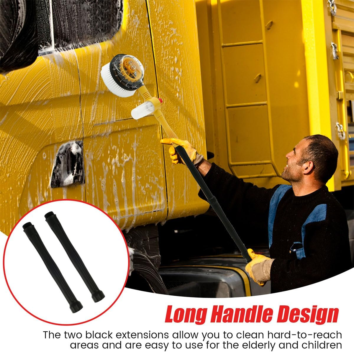 Auto Rotating Car Wash Brush Multifunctional Car Foam Cleaning Kit with 360&deg; Spin Head Portable Chenille Car Scrub Brush High Pressure Cleaning Tool Long Handle for Home Car(Waterless Pipe) image number 5