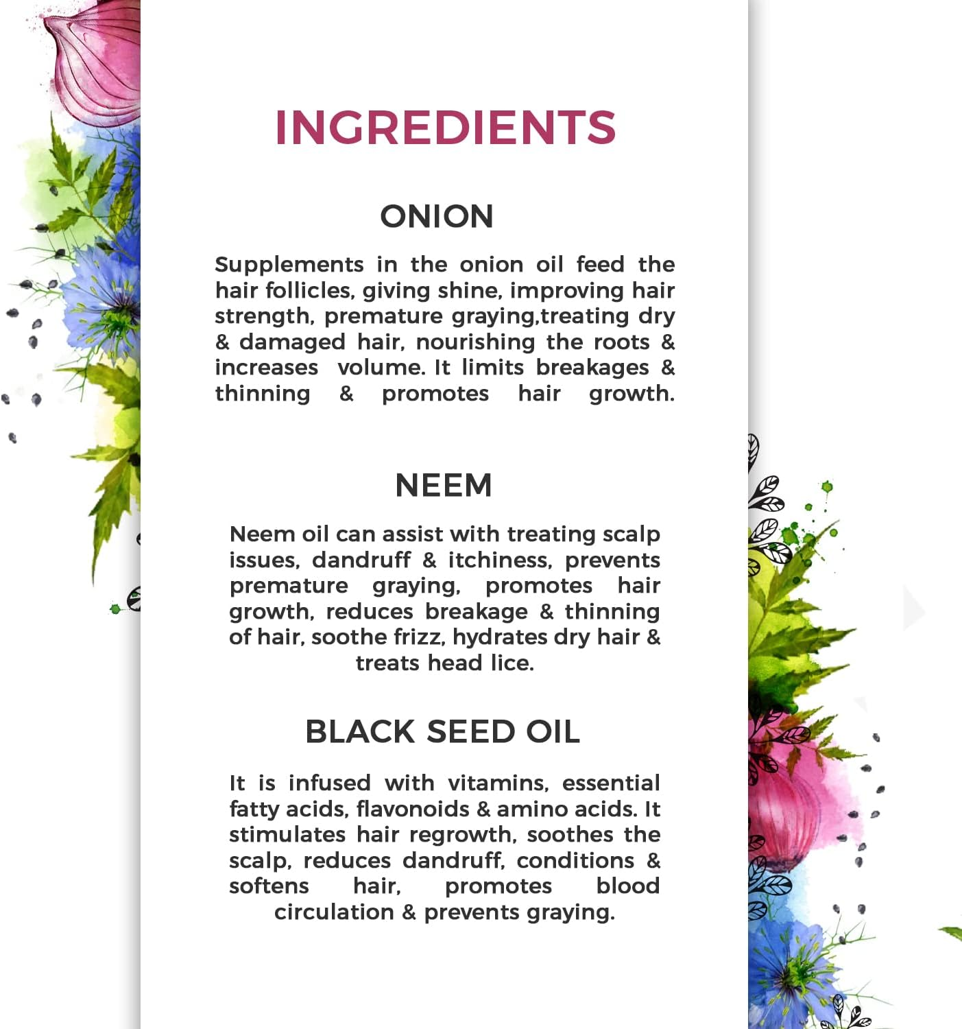 Onion Shampoo with Neem & Black Seed Oil for Dull, Dry Damaged Hair | Reduce Hair Fall, Breakage and Scalp Itching | SLS Free Shampoo | Natural Shampoo | Sulphate Free Shampoo image number 1