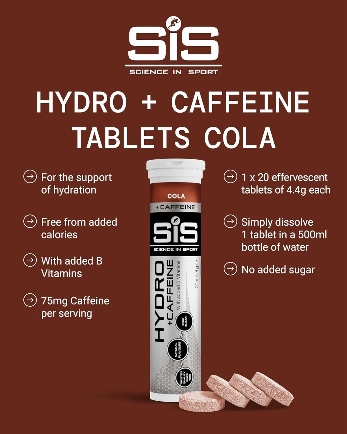SIS Hydro Electrolyte Tablets - Zero Sugar, Vegan & Gluten-Free Hydration Supports Endurance Energy Drink - Cola Flavour - 20 Effervescent Tablets