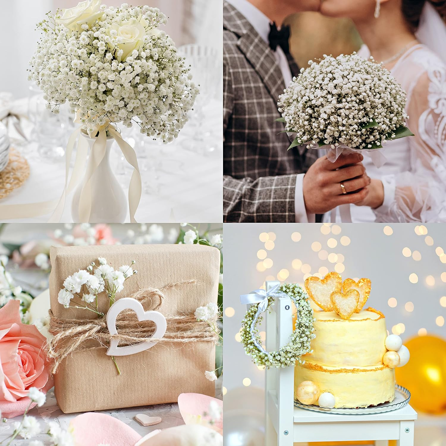 Preserved Baby'S Breath 3 Bunches, 100% Natrual Fresh Gypsophila Long Lasting Flowers for Vase Arrangements Home Decoration Photo Props Parties and Weddings, DIY D&eacute;cor-White - Blue image number 3