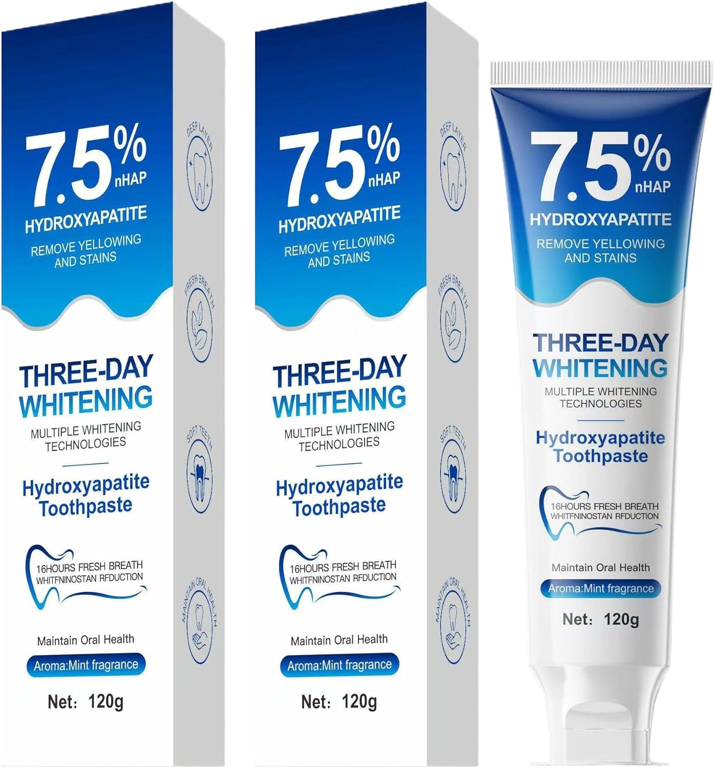 2Pcs Hydroxyapatite Toothpaste, 7.5% Nano Hydroxyapatite Toothpastes, Fluoride Free, Tooth Strengthening, Enamel Protection, Mild and Refreshing, Suitable for Sensitive Teeth, 4.23Oz image number 2
