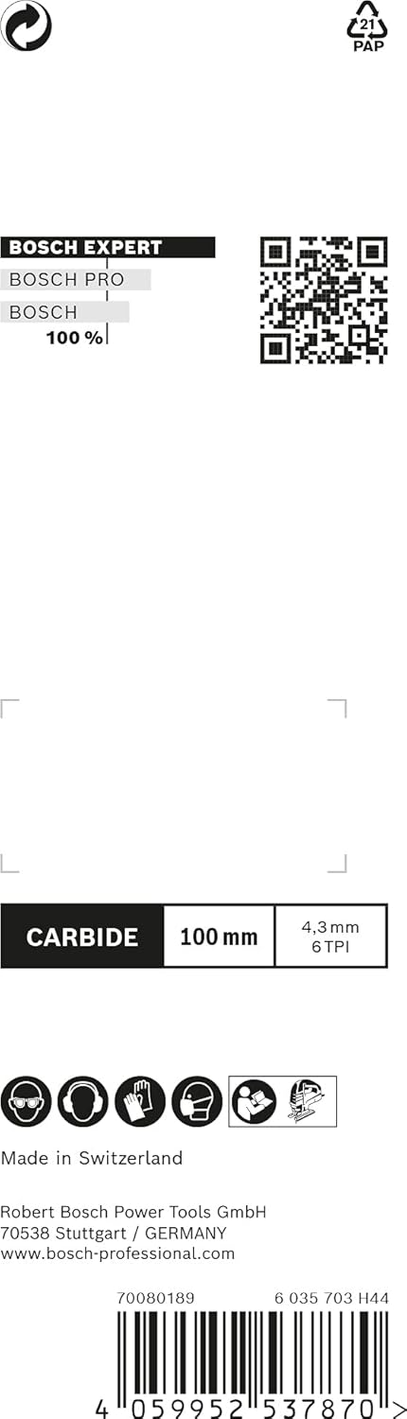 Bosch 3X Expert Fiber Plaster T141HM Jigsaw Blade (For Fibre Cement Boards, Drywall Board, Length 100 Mm, Professional Accessory Jigsaw)