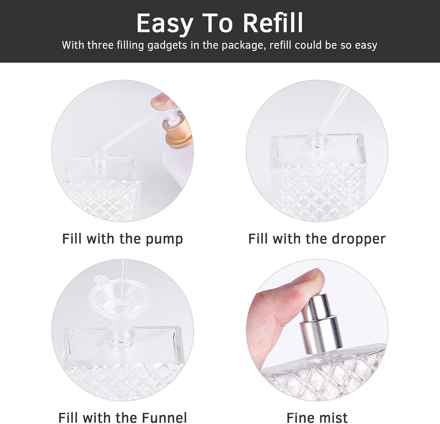 2Pcs Refillable Empty Perfume Bottle, 100Ml/3.4Oz Glass Atomizer, Portable Travel Cologne Spray Atomizer-Quttly image number 6