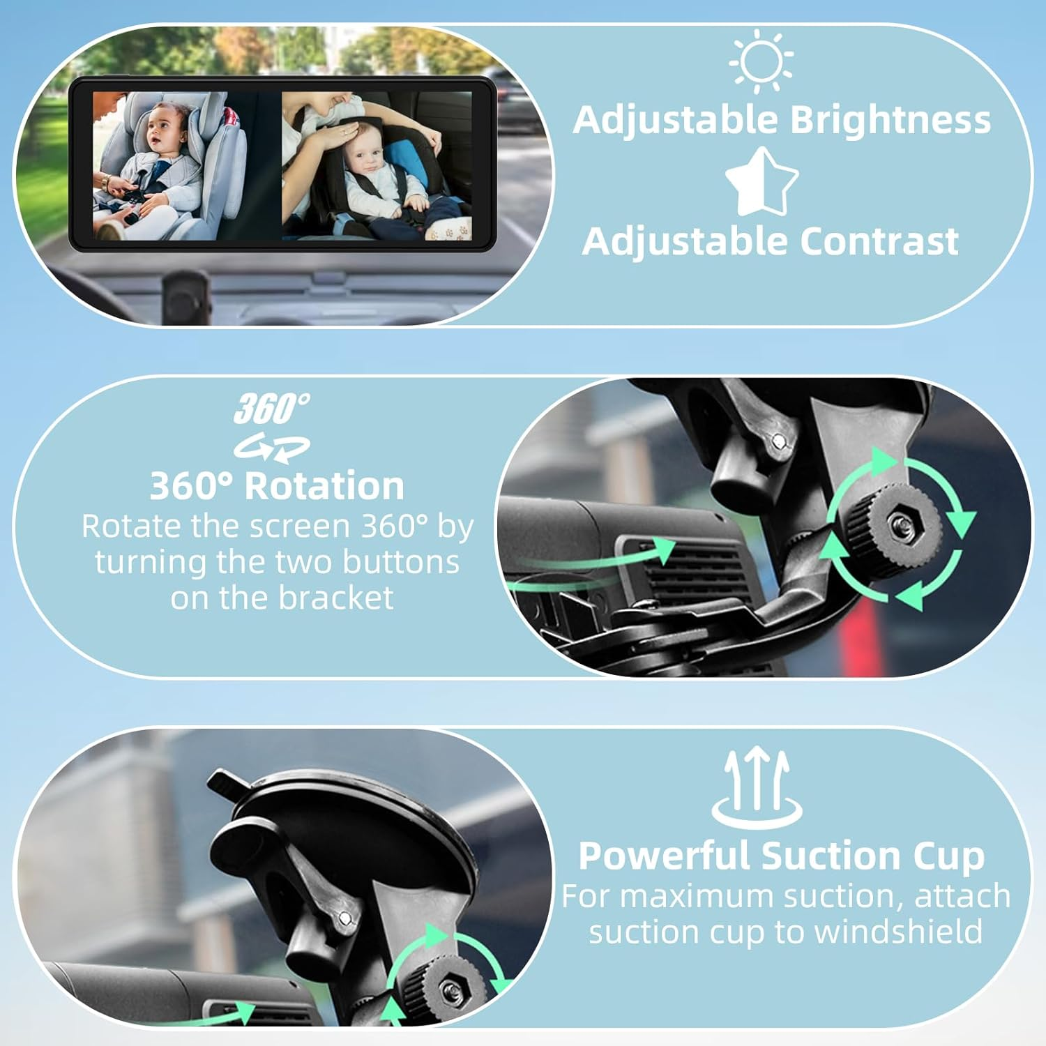 Baby Car Monitor for Kids, 7-In-1 Ultrawide AHD Car Kid with 1Pcs 1080P Camera, Backseat Mirror for Baby Rear Facing with Infrared Night Vision, Easily Observe Baby'S Every Move for Kids image number 3