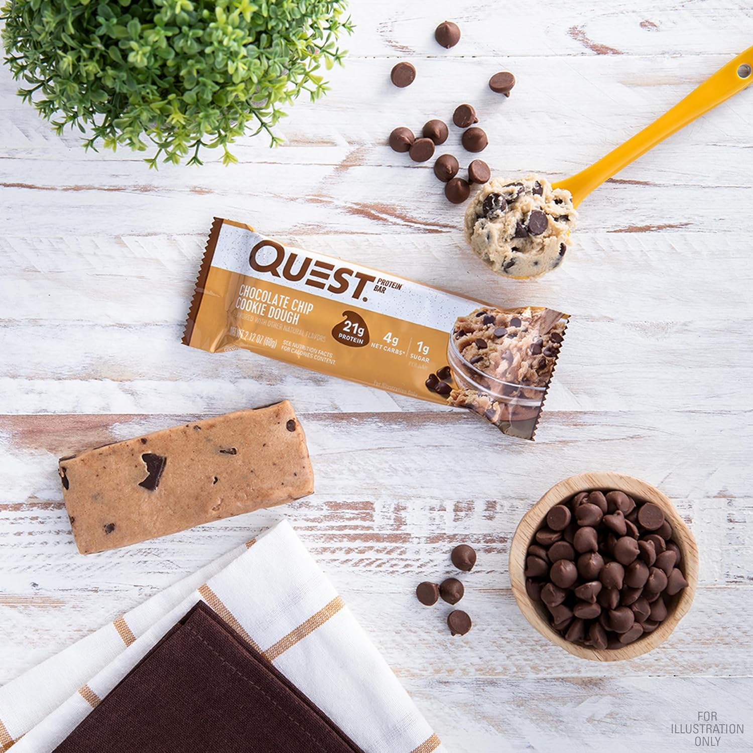 Quest Nutrition Chocolate Chip Cookie Dough Protein Bars, 21G Protein, 4, Net Carbs, 1G Sugar, Gluten Free, Keto Friendly, 4 Count image number 6