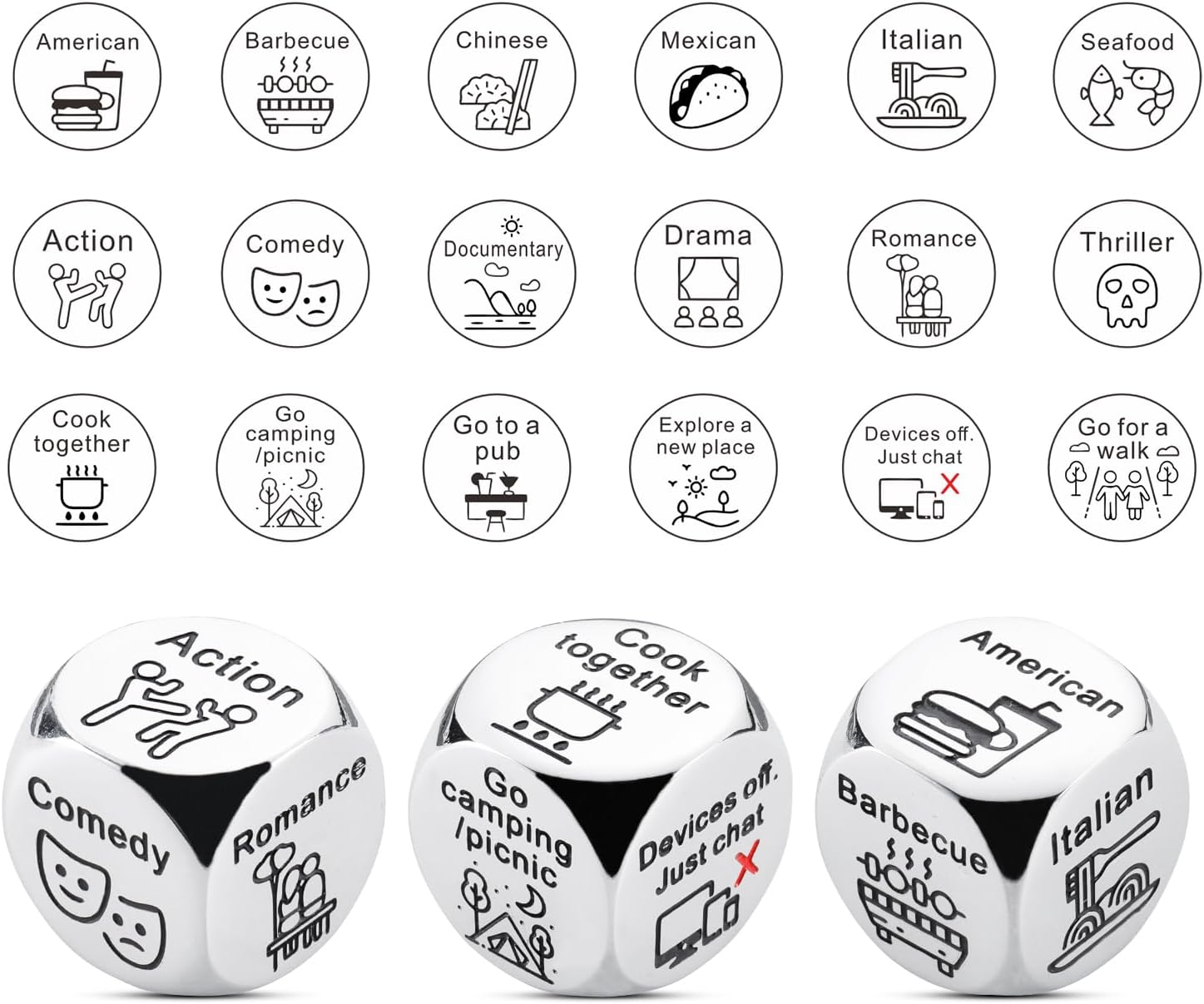 Anniversary Date Night Gifts for Couples One Year Anniversary Valentines Day Gifts for Him Her Food Movie 3PCS Dice Decider Funny Christmas Birthday Gifts for Boyfriend Husband from Girlfriend Wife image number 5