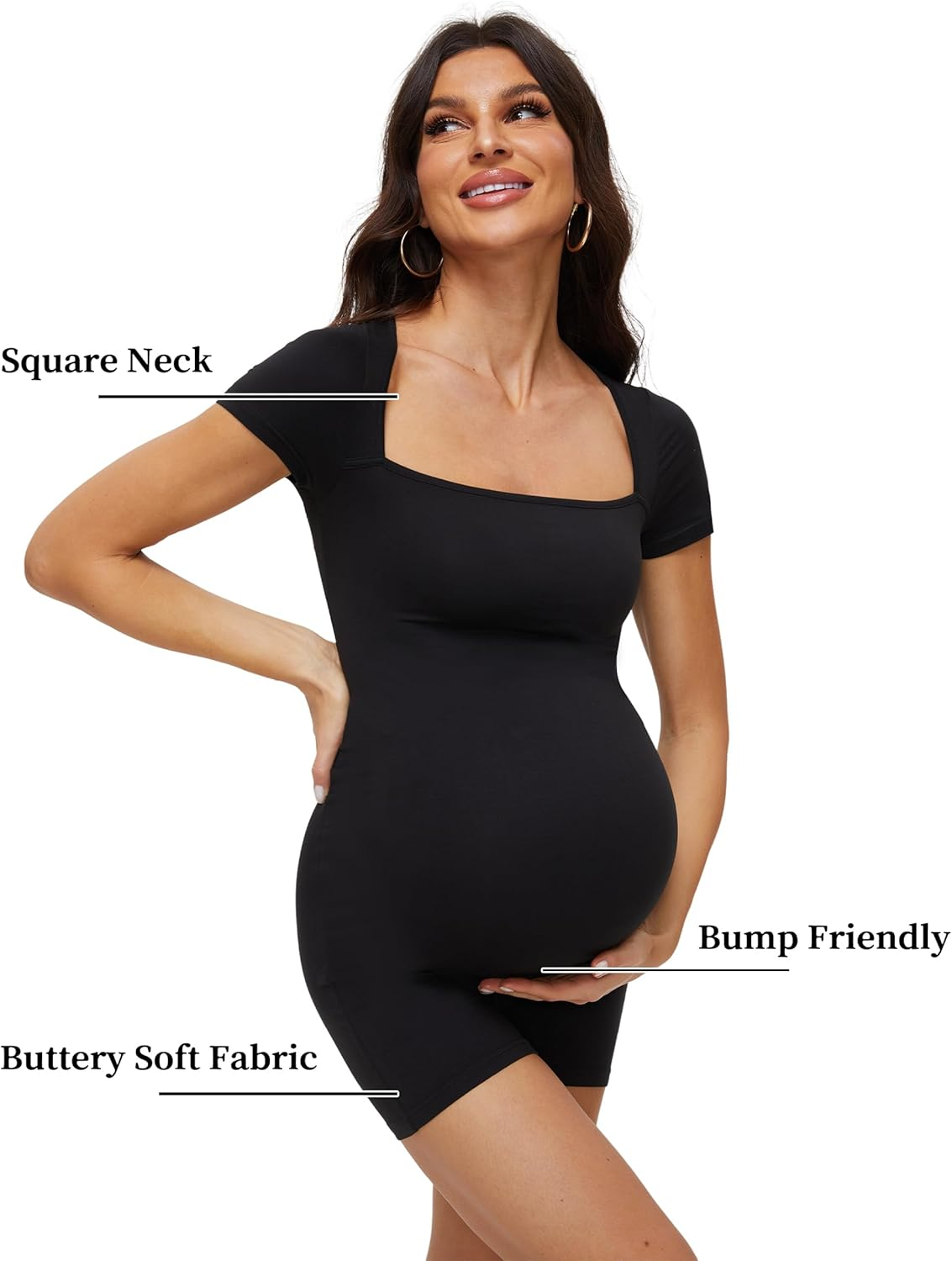 KIM S Maternity Romper for Vacation Lounge Photoshoot, Pregnancy Shapewear Short Sleeve Maternity-Bodysuit image number 1