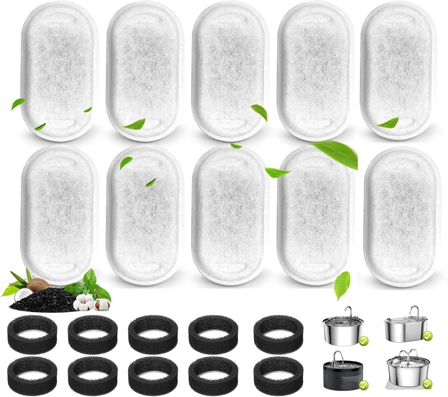 Cat Water Fountain Filters, 20 Pack Cat Fountain Replacement Filters for 67Oz/2L and 108/3.2L Adjustable Flow Pet Drinking Fountain, 10+10 Pack image number 2