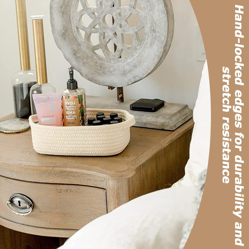 Set of 5 Cotton Rope Woven Storage Baskets &ndash; Decorative Organizer Bins for Baby Nursery, Montessori, Bathroom, Dog & Cat Toys, Entryway, Desk Use image number 1