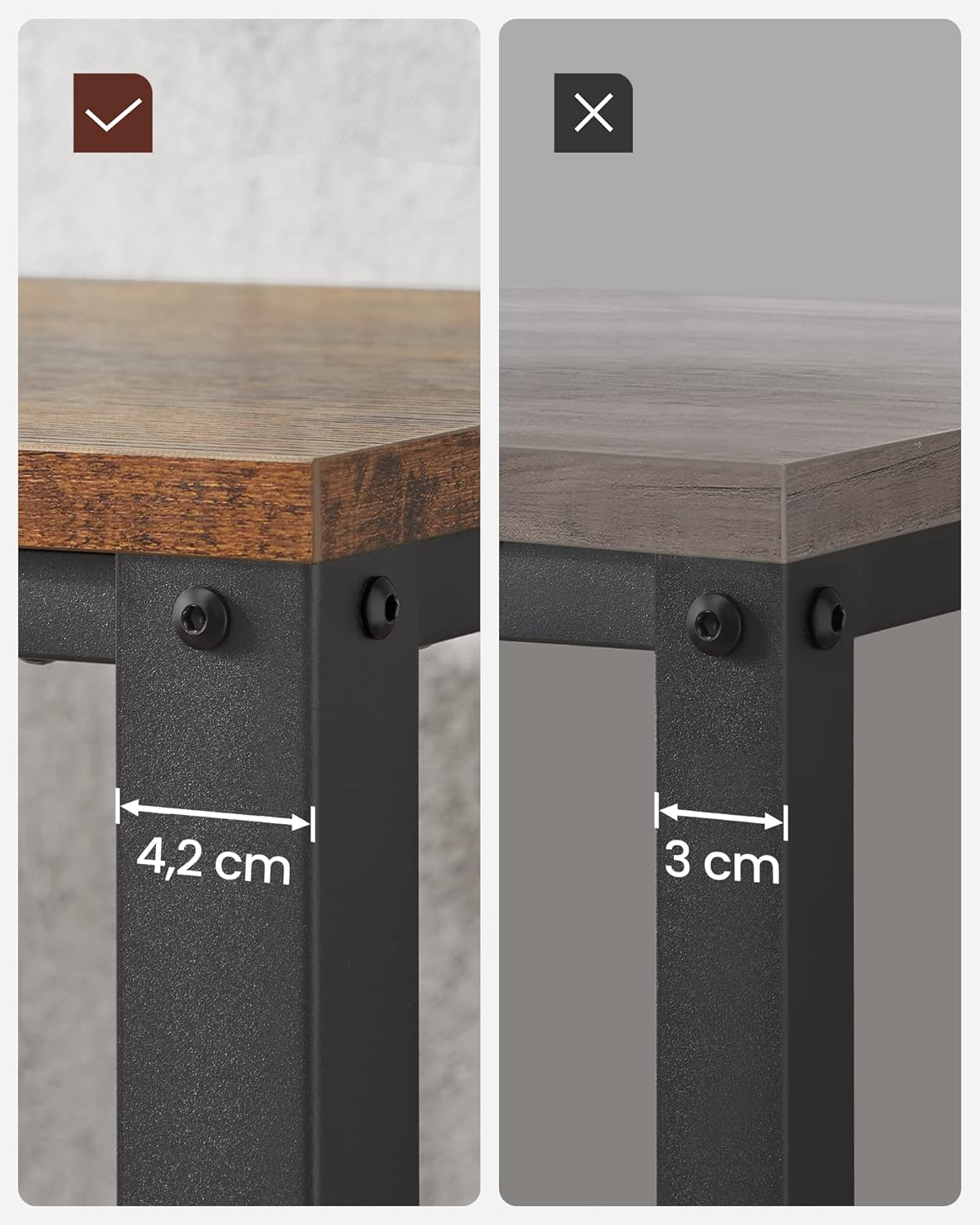 VASAGLE Console Table, Entryway Table, Stable Sofa Table, for Living Room, Bedroom, Easy Assembly, Rustic Brown and Black LNT80X image number 2