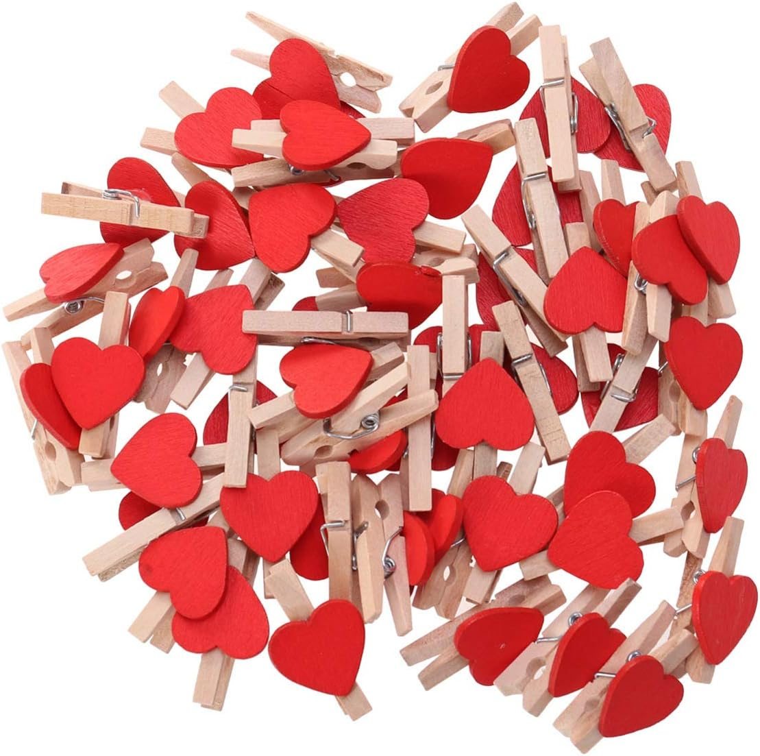Kisangel Love Clips Mini Wooden Photo Holders Red Heart Small Craft Pegs 1.2 Inch for Home Decoration Fixation - Coffee image number 2