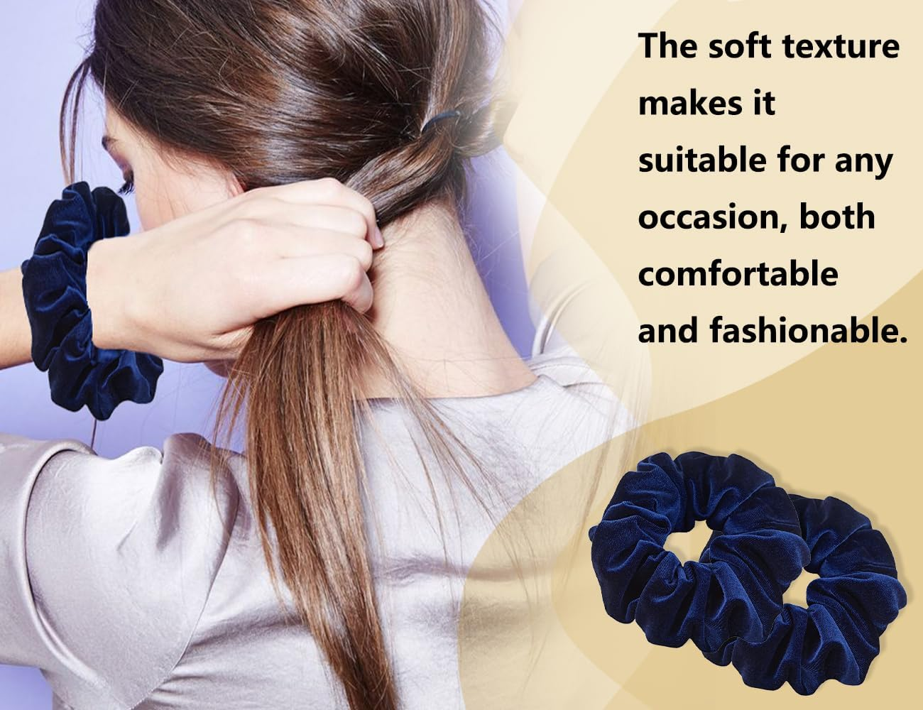 Emezddo Pack of 2 Hair Bobbles, Thick Scrunchies, Velvet Headband, Elastic Soft Headband, Fashion Headband, Cute Hair Accessories, for Long or Curly Hair, Women and Girls (Navy Blue) image number 6