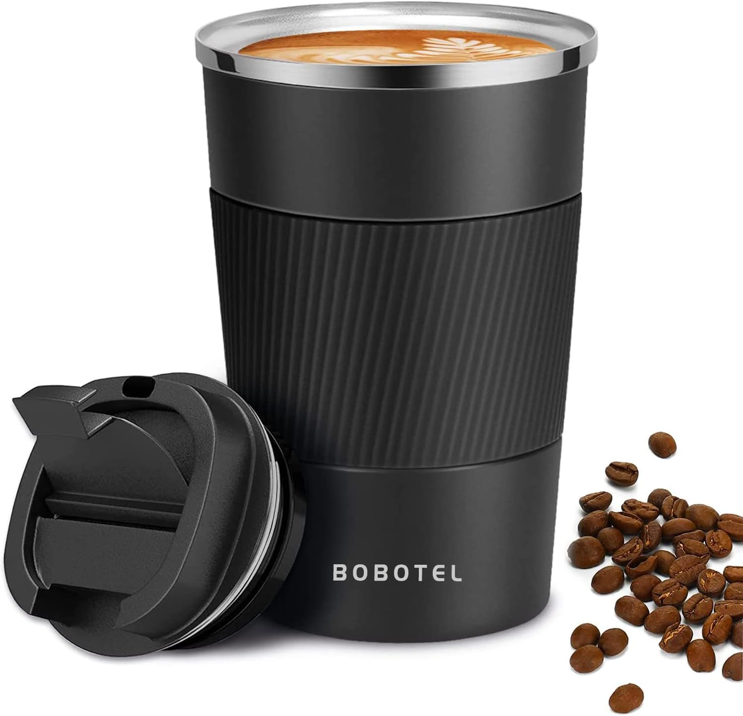 Trave Coffee Mug, 17 Oz Insulated Coffee Travel Mug Spill Proof for Men Women, Stainless Steel Vacuum Tumbler Coffee Cup Leakproof with Flip Lid Reusable Thermal Coffee Cup with Silicone Sleeve for Home Office Hot/Iced Beverage -510Ml/17Oz, White