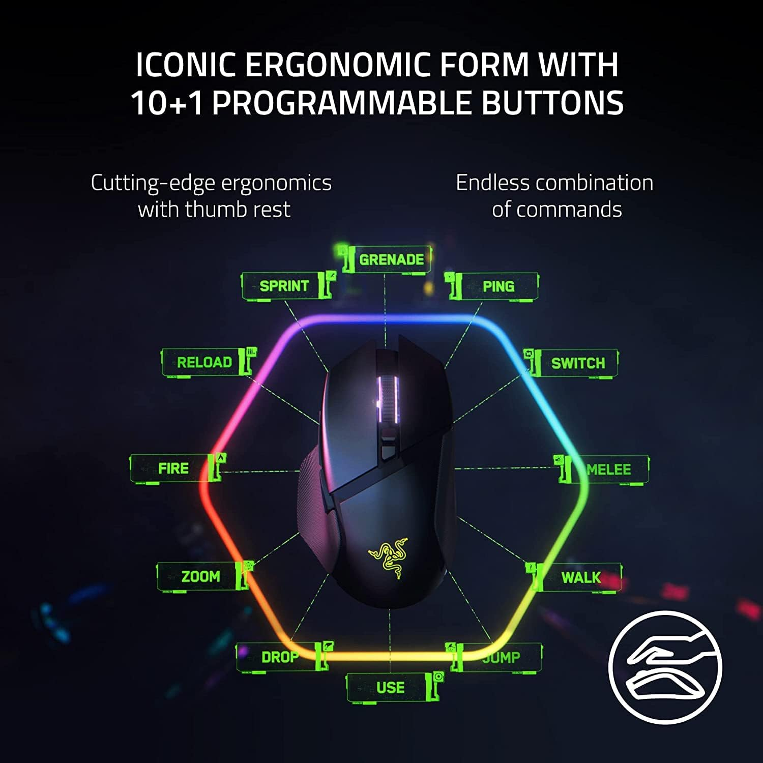 Razer Basilisk V3 Pro Wireless Gaming Mouse: Hyperscroll Tilt Wheel - 30K DPI Optical Sensor - Gen-3 Optical Switches - 13-Zone Chroma RGB - 13 Programmable Controls - 3 Connection Modes - Black image number 3