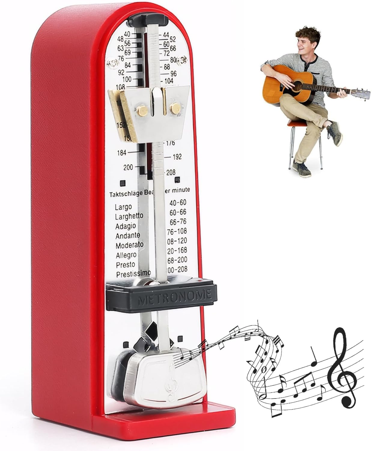 Metronome,Mechanical Metronome Accurate Adjustable Metal Metronome with Clear Scale Loud Sound Red Color Metronome for Guitar, Piano, Violin & More,Musical Instruments image number 1