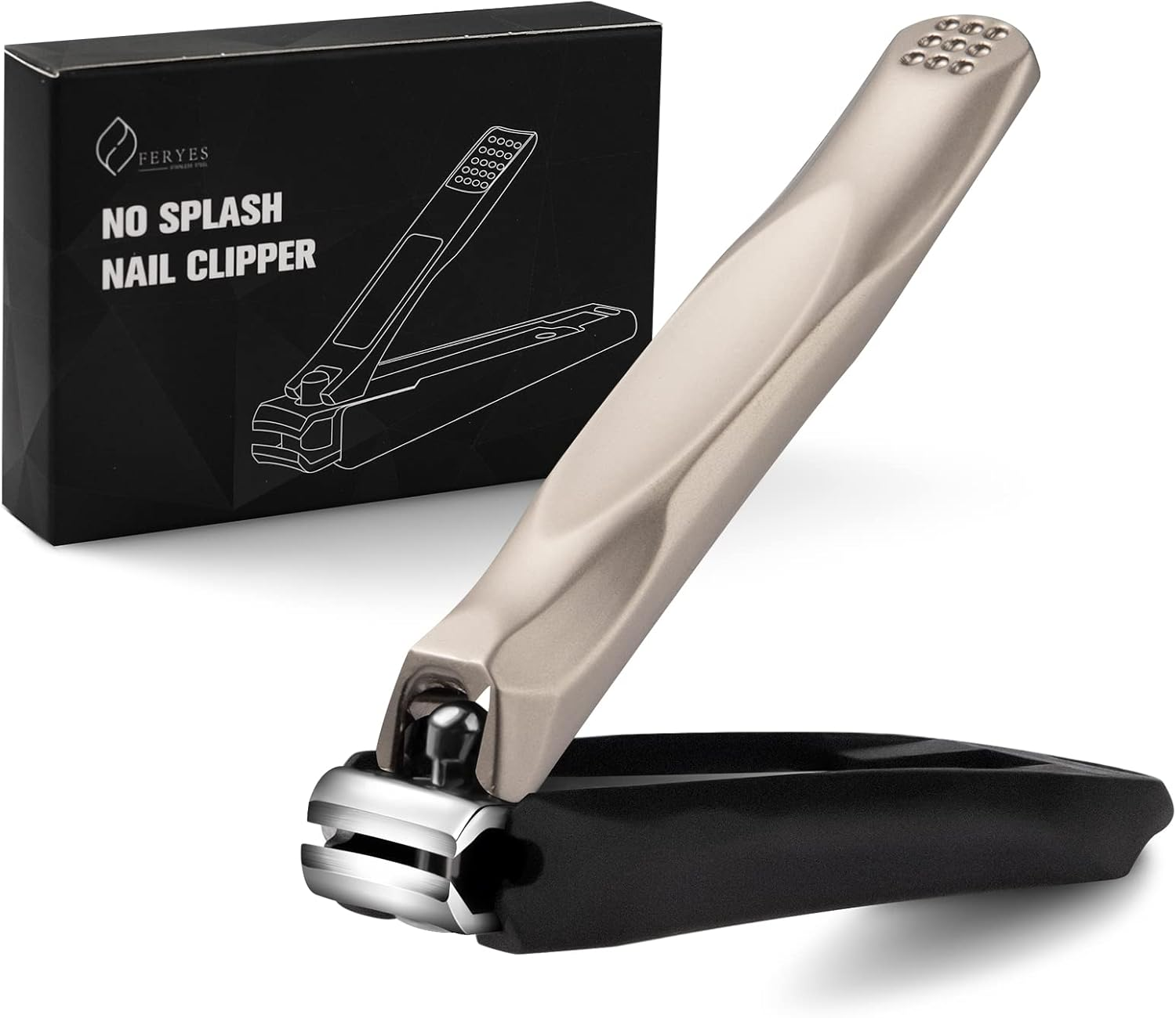 FERYES 3-In-1 Fingernail Clipper with No-Splash Nail Catcher and Metal Storage Box - Toenail Clipper with Nail File for Men & Women - Black