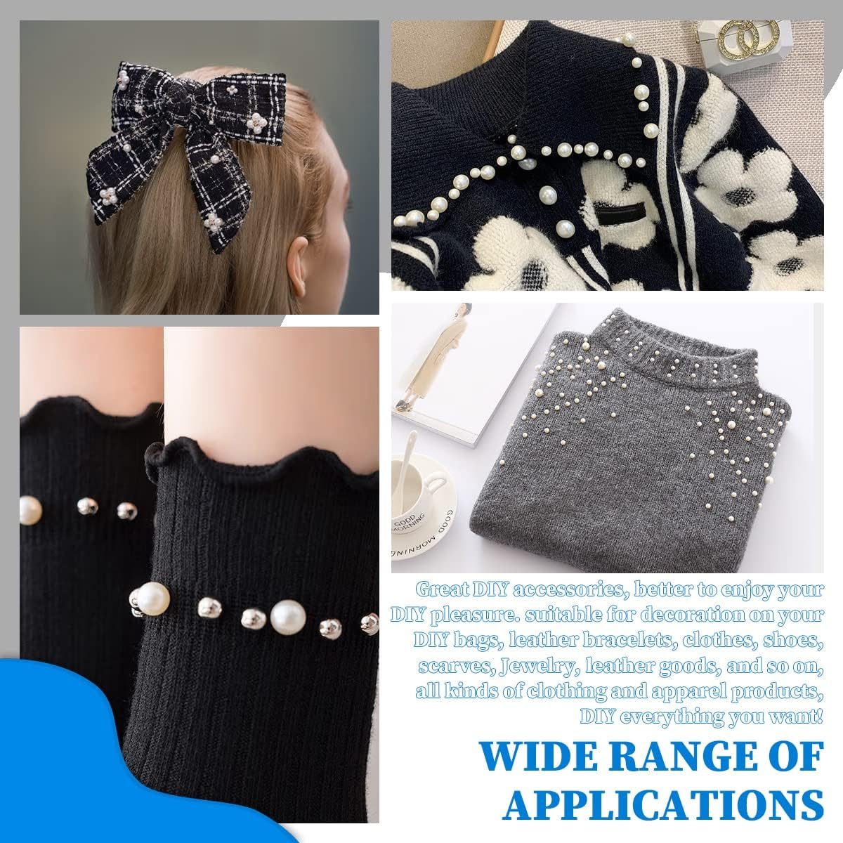 BDS-HOME Pearl Handmade Setting Machine with 5 Sizes of round Pearl ABS Beads Rivet Studs & 900 Pcs Nailheads Spots Studs Kit for Hats Shoes Clothes Bags Skirts Beads DIY Accessories, White (B-DZJ-W)