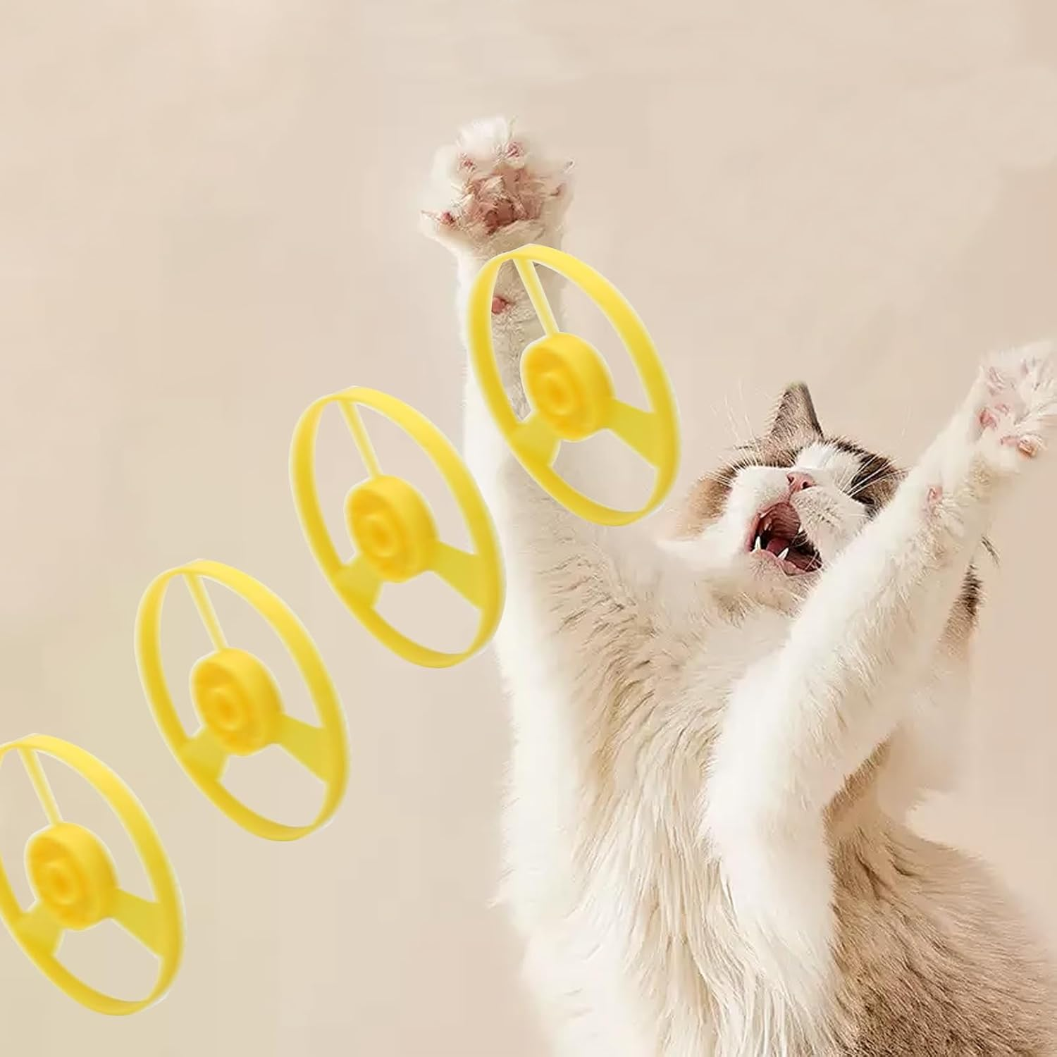 WVRLY 10 Colourful Flying Discs Cat Fetch Cat Chasing Funny Toys for Interaction, Exercise, Training, Hunting, Chasing (Only 10 Propellers Included) image number 4