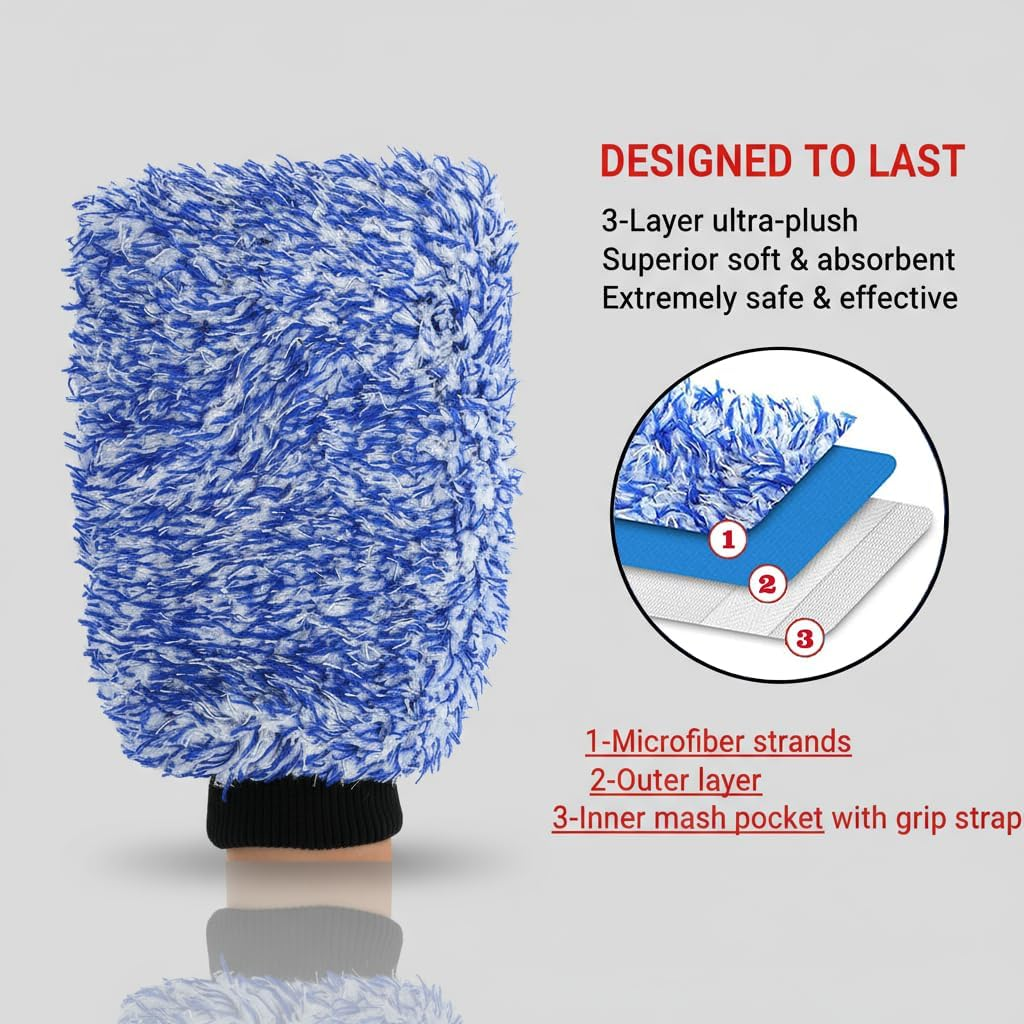 Car Wash Mitt 2 Pack, Premium Microfiber Car Wash Gloves, Scratch Free Wash Mitt for Cars, Super Absorbent, Machine Washable-Ruibex image number 6