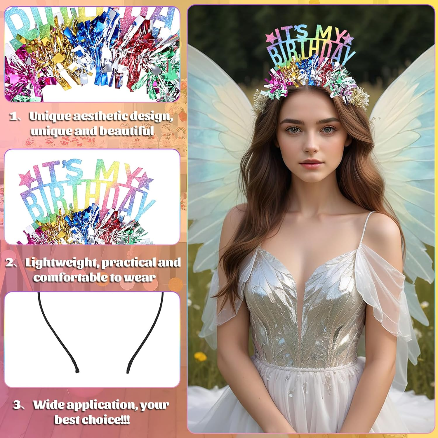 Oruola Its My Birthday Headband,Colorful Birthday Headband, Glitter Rainbow Tassel Tiara Birthday Crowns for Women Party,Sweet Happy Birthday Tiara Accessories for Kids Toddlers Girls Women image number 4