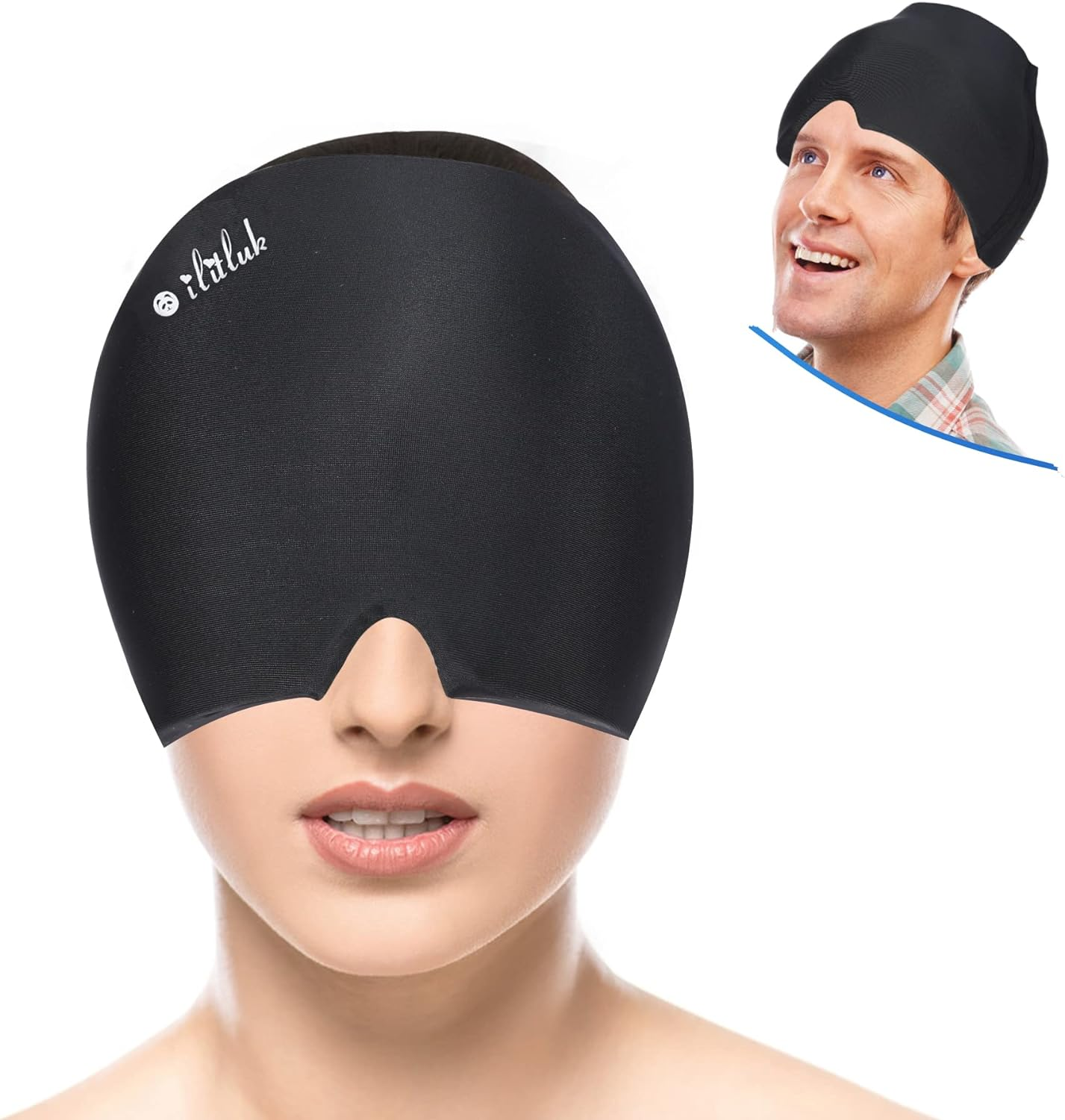 Gel Ice Headache Migraine Relief Hat Cap Hot and Cold Compress Therapy Stretchable Reusable Migraine Ice Head Wrap Hangover Hat Ice Pack Mask for Tension, Sinus, Sports Injuries, Fevers, TBI, Black image number 2