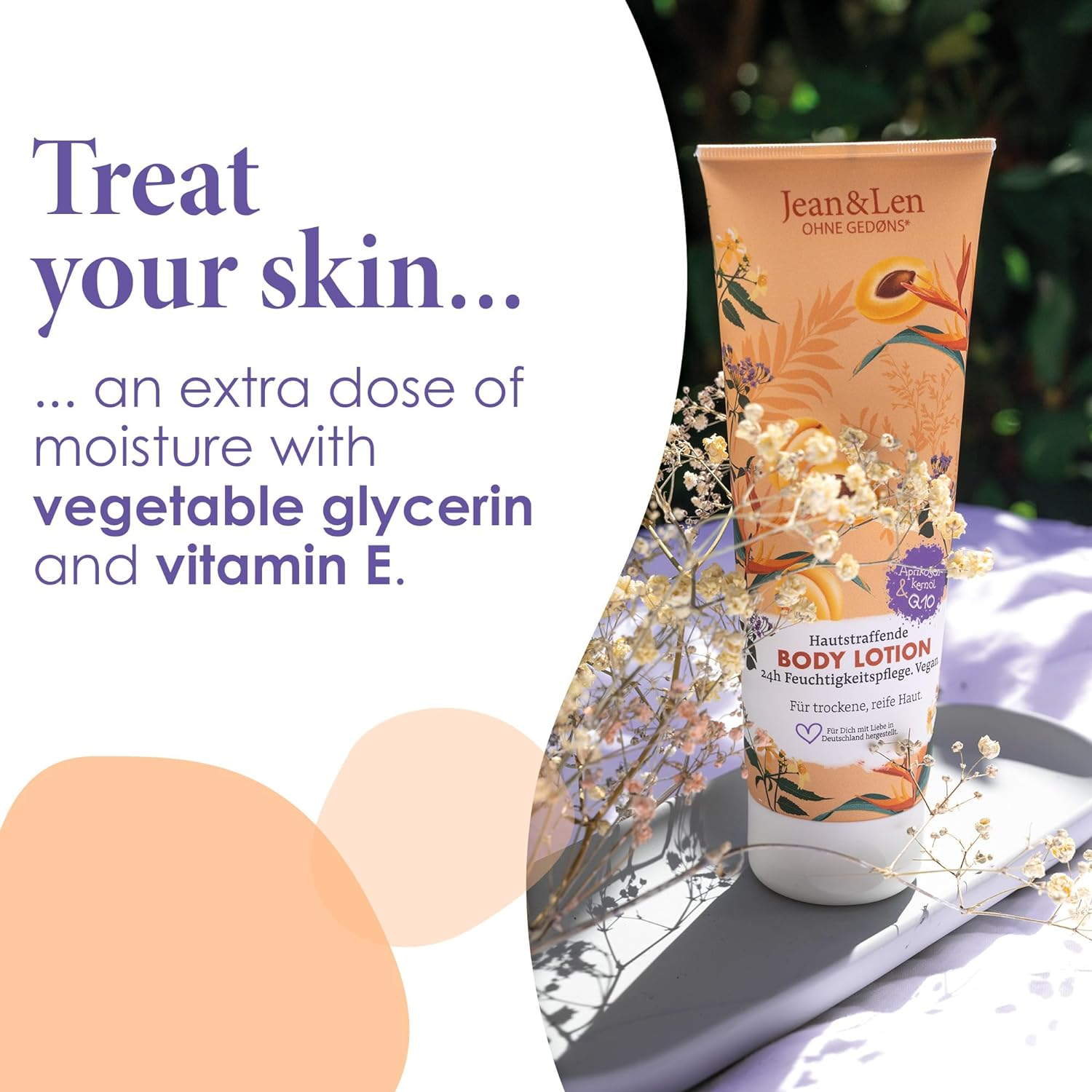 Jean & Len Skin Firming Body Lotion Apricot Kernel Oil & Q10, for Dry & Mature Skin, Gives Smooth Skin with Regular Use, Parabens & Silicones, Vegan Body Lotion, 250 Ml image number 2