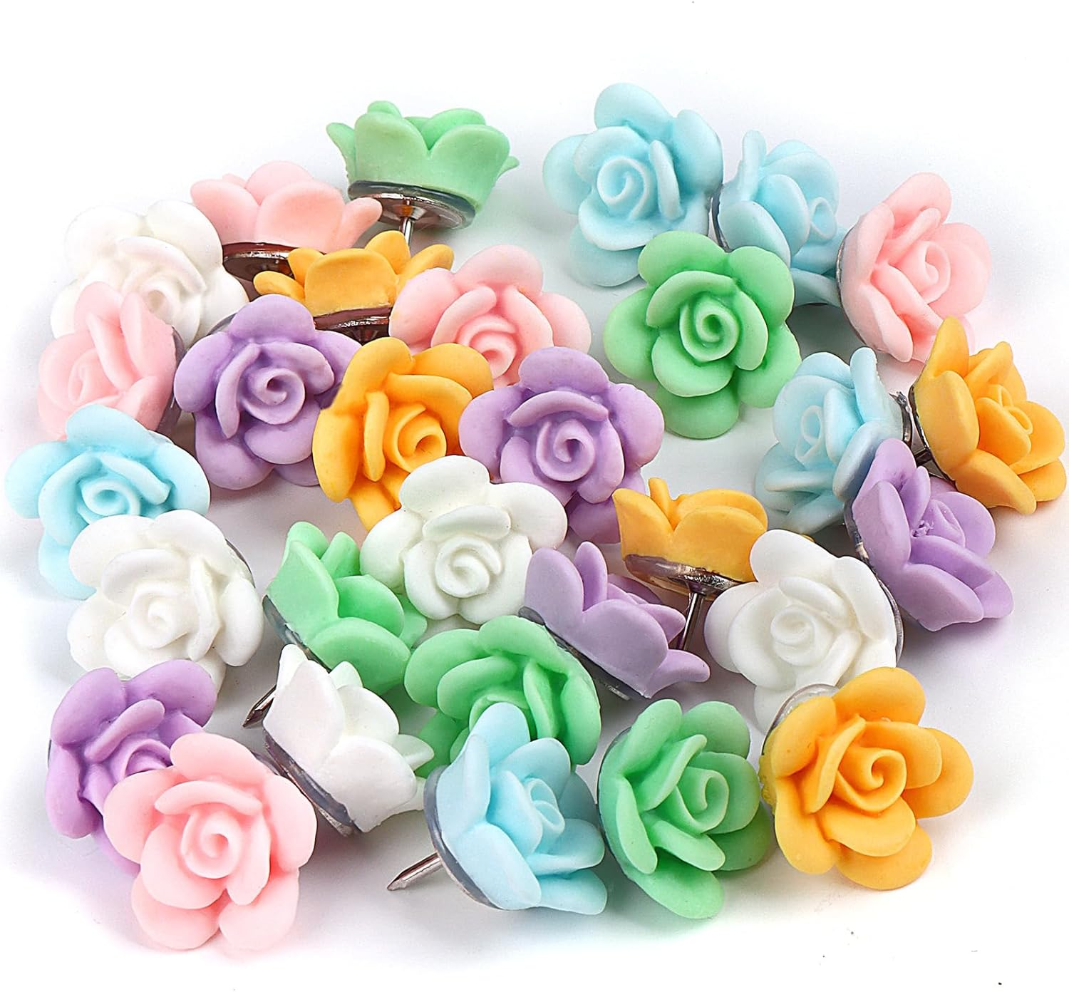 Decorative Flower Push Pins, 30Pcs Cute Thumb Tacks for Cork Board, Photo Wall, Feature Wall, Map, Bulletin Board, Office or Home image number 1